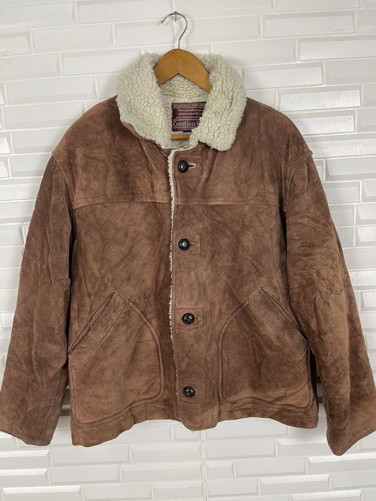 Genuine Leather 🥶WINTER OFFER🚀 VTG SHEARLING SUEDE Mushroom Button Leather Size US M / EU 48-50 / 2 - 6 Thumbnail