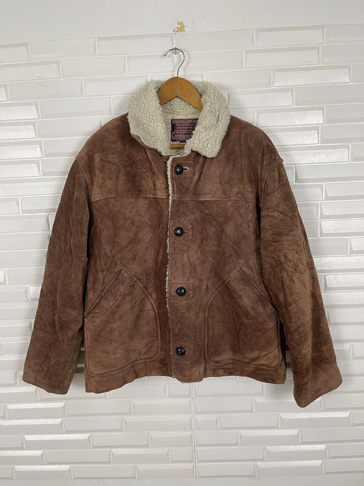 Genuine Leather 🥶WINTER OFFER🚀 VTG SHEARLING SUEDE Mushroom Button Leather Size US M / EU 48-50 / 2 - 1 Thumbnail