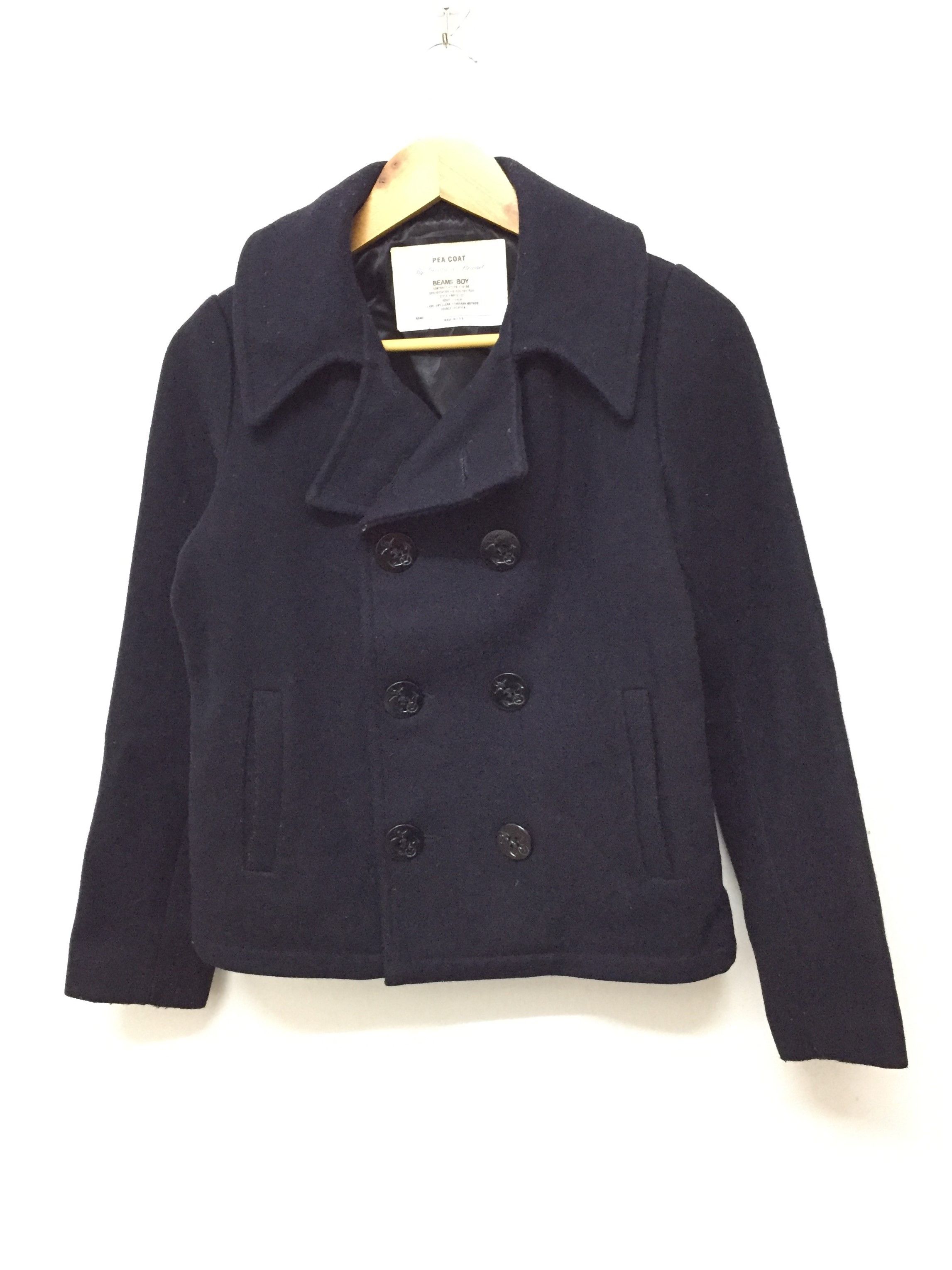 image of Made In USA Gerald And Stewart For Beams Japan Wool Peacoat Jacket in Black Blue, Women's (Size Sma