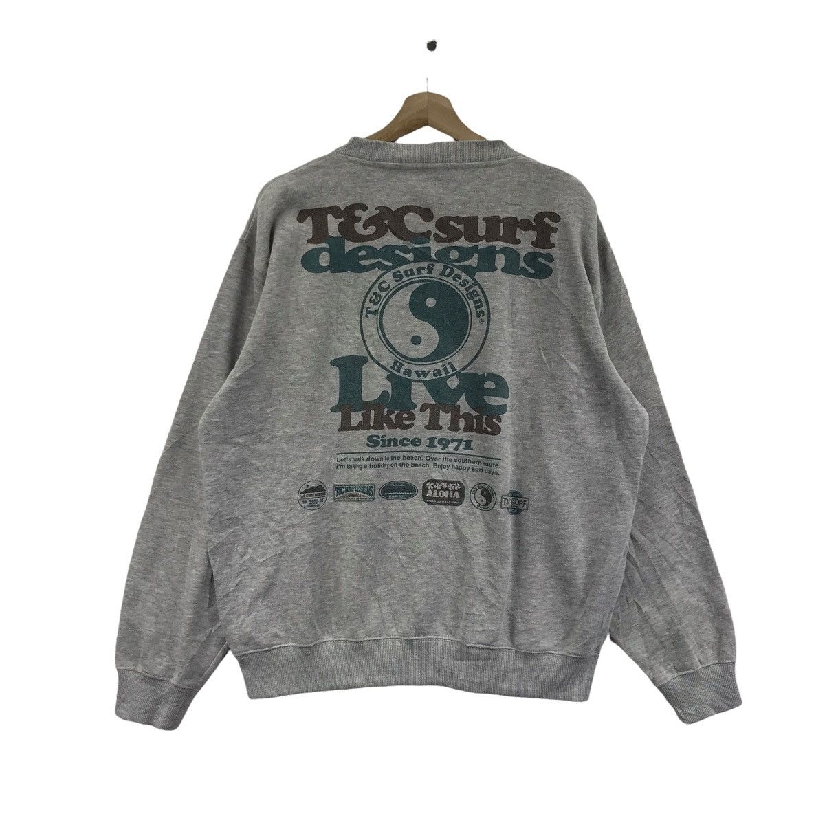 Vintage T&C Surf Design Hawaii USA SURFWEAR Surfing Grey Sweatshirt Size US L / EU 52-54 / 3 - 1 Thumbnail