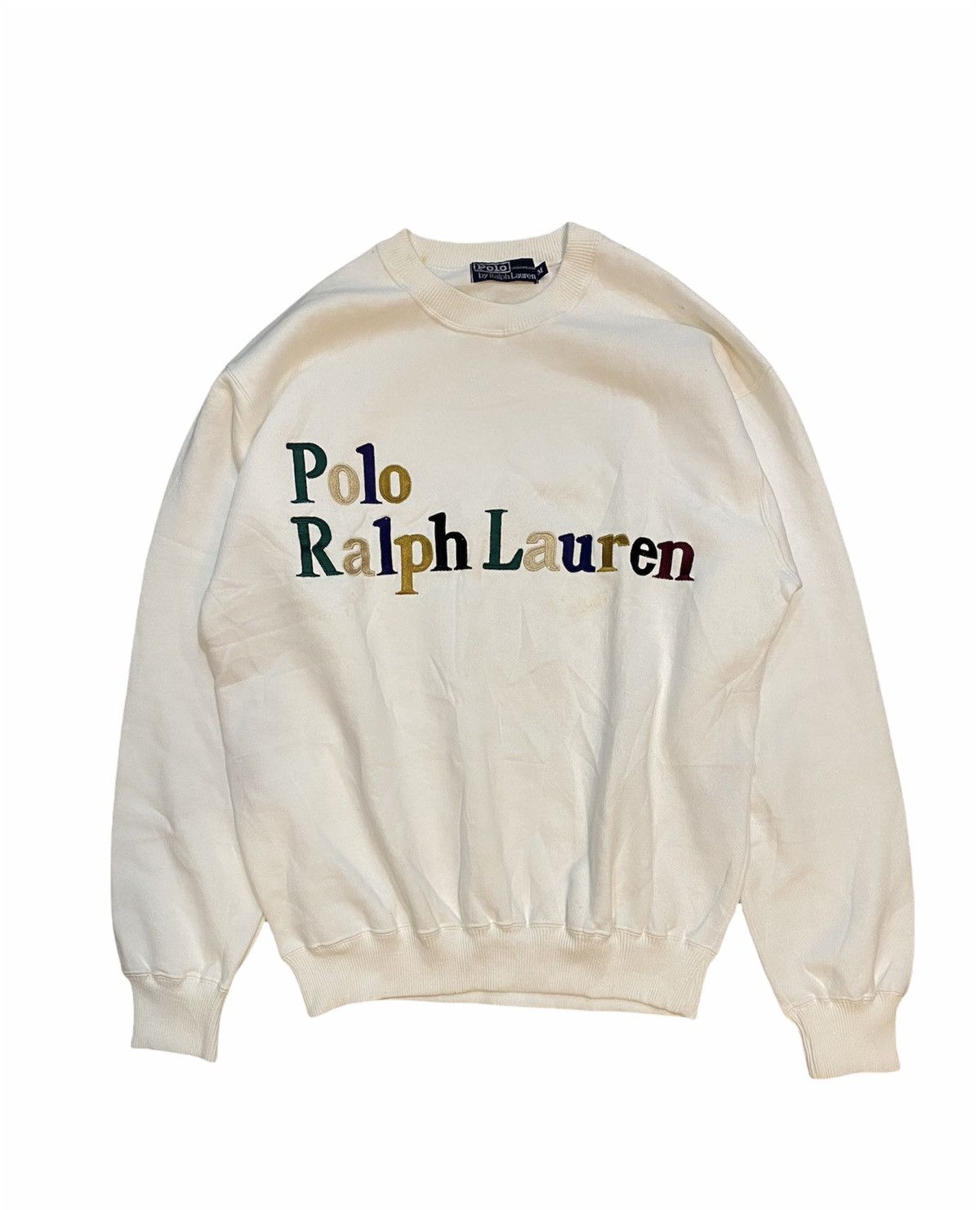 image of Polo Ralph Lauren x Ralph Lauren 90's Polo Rl Multicolor Embroidered Logo in White (Size Medium)