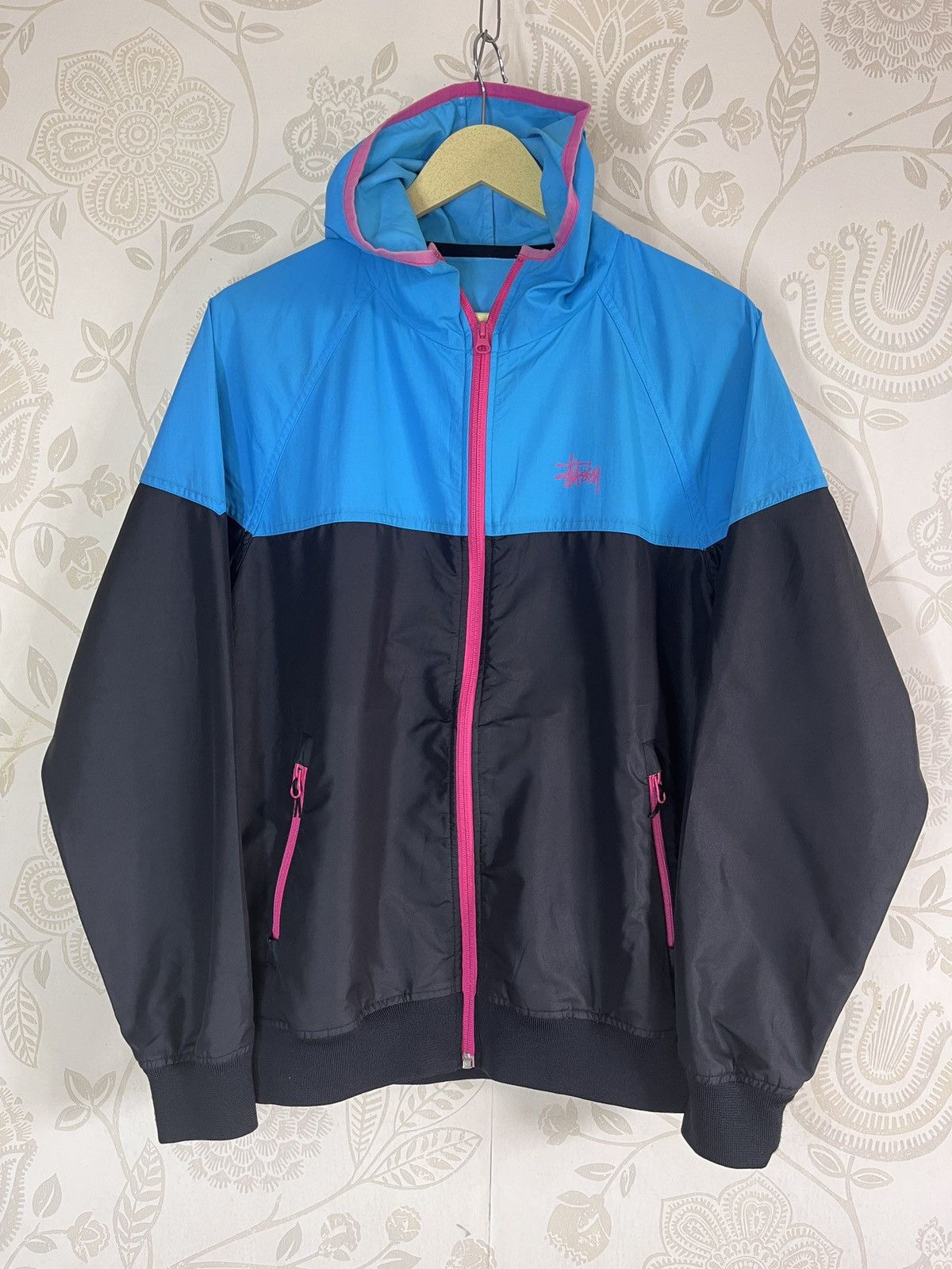 Rare Stussy Japan Windbreaker Hoodie Waterproof Two Tones