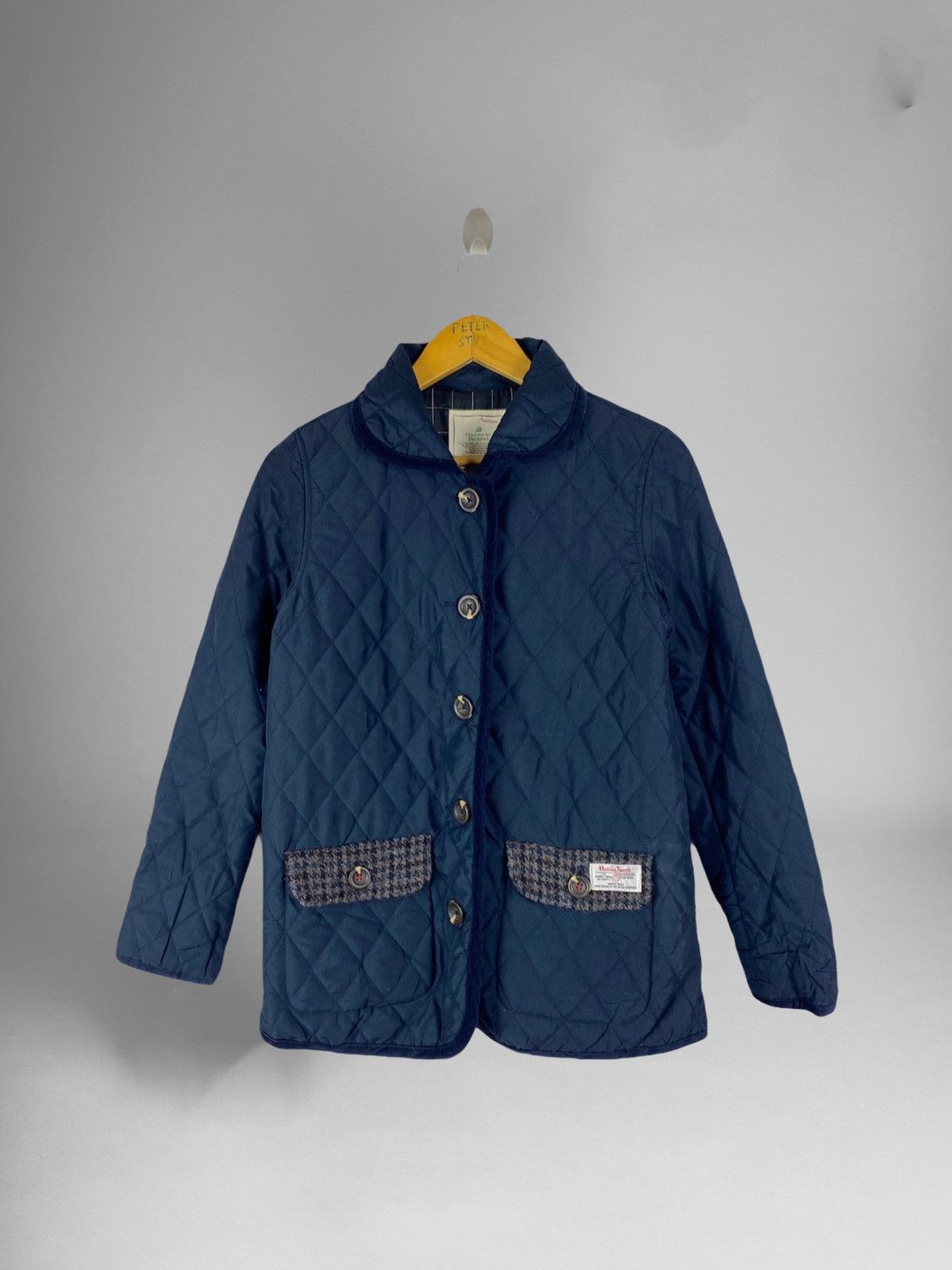 image of Natural Palette X Harris Tweed Puffer Jacket Style in Navy Blue, Men's (Size Medium)