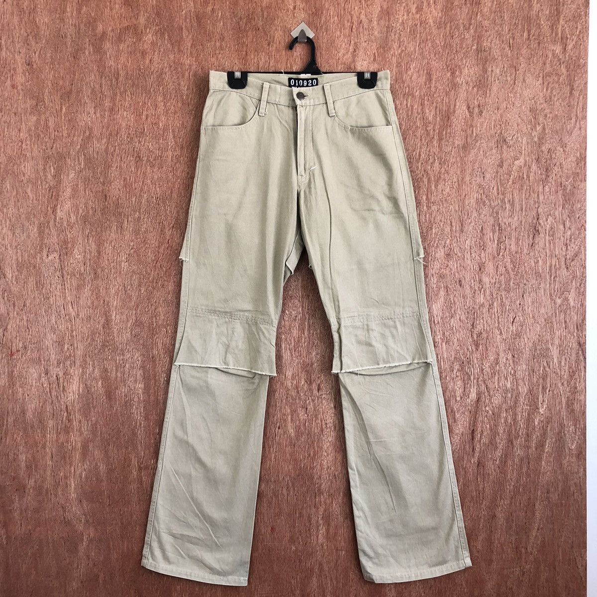 image of The Nine Head Cream Straight Pants Double Knee Style A005, Men's (Size 27)