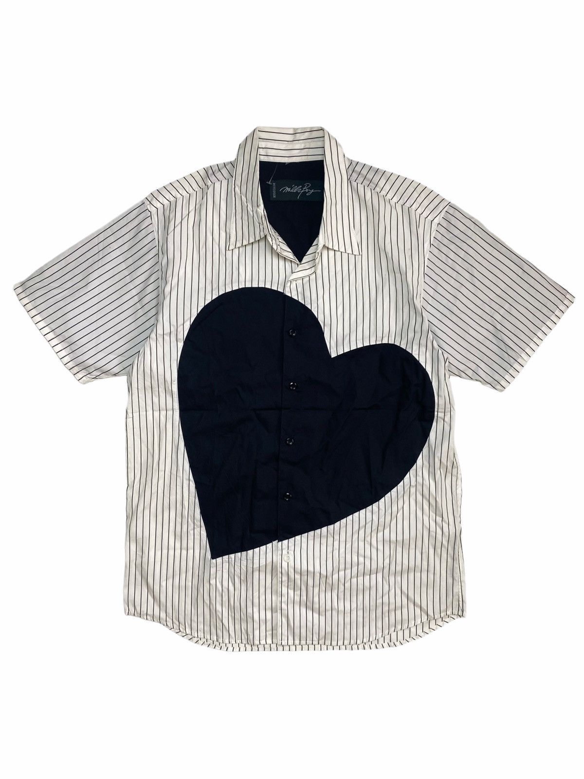 Japanese Brand 🖤NEEDGONE🖤90s Milkboy Love Patch Vertical Stripped Shirt Size US M / EU 48-50 / 2 - 1 Thumbnail