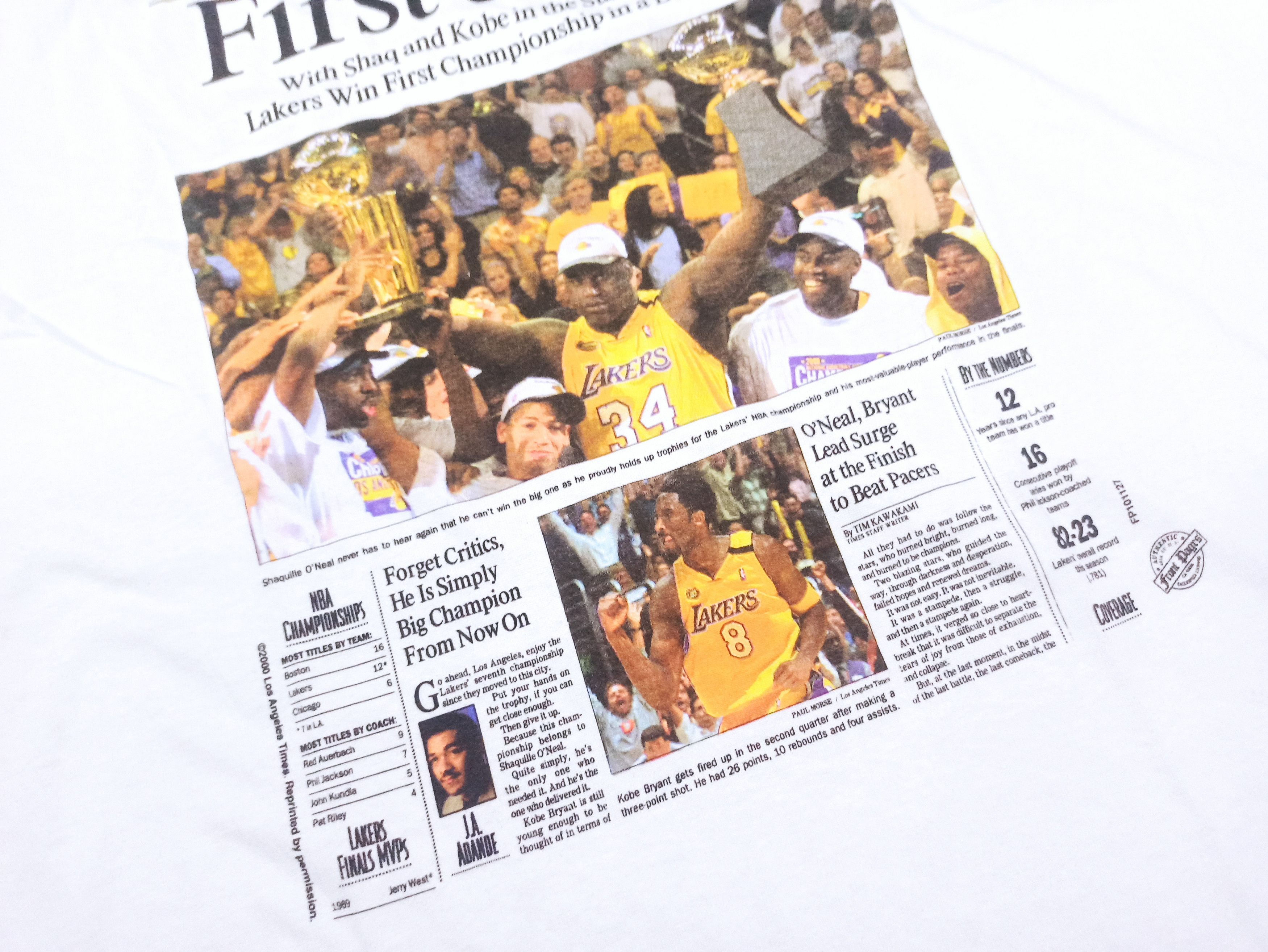 NBA Vintage Lakers 2000 Championship Newspaper - Kobe & Shaq Size US XXL / EU 58 / 5 - 3 Thumbnail