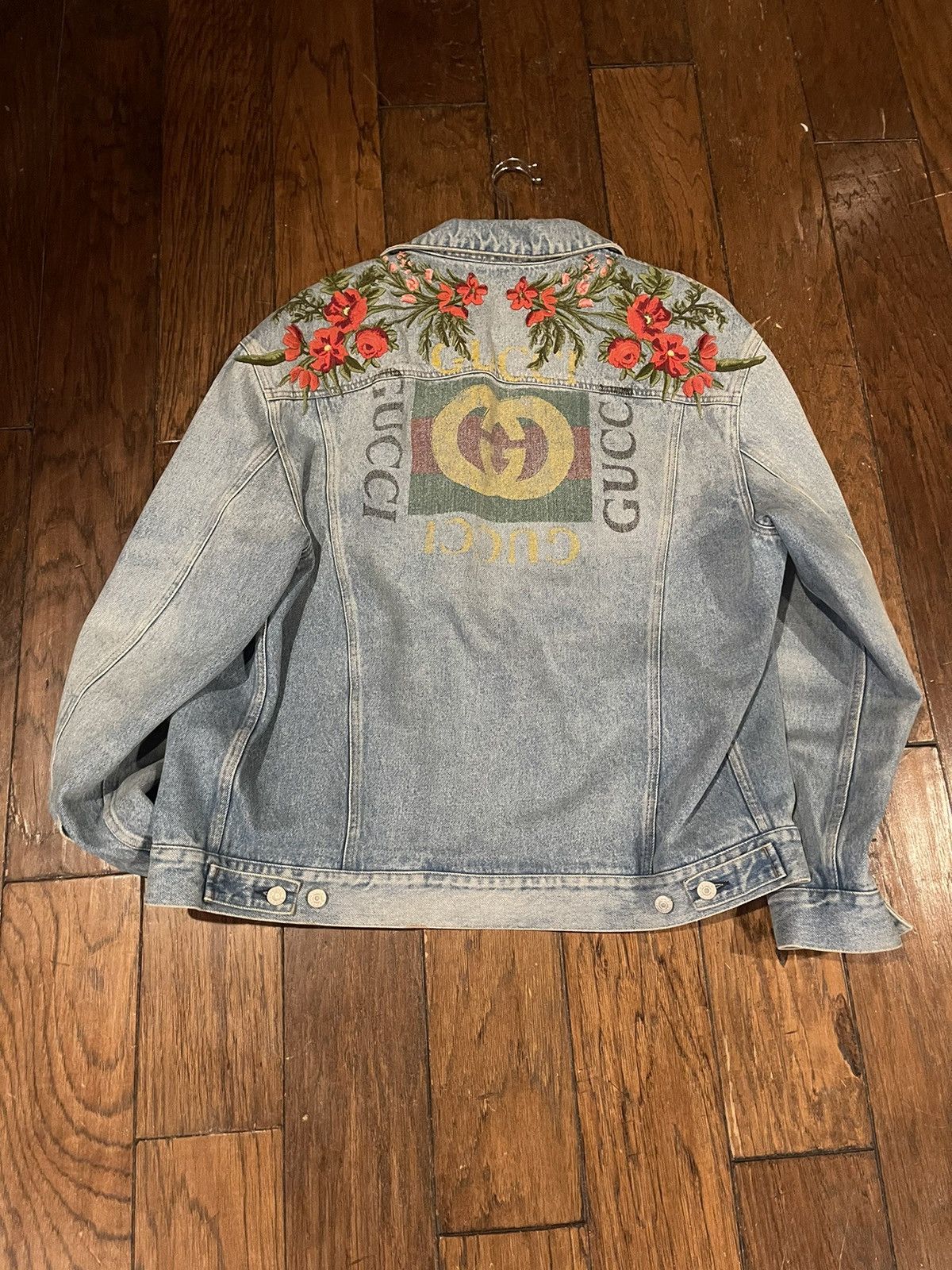 Gucci rose denim jacket | Grailed