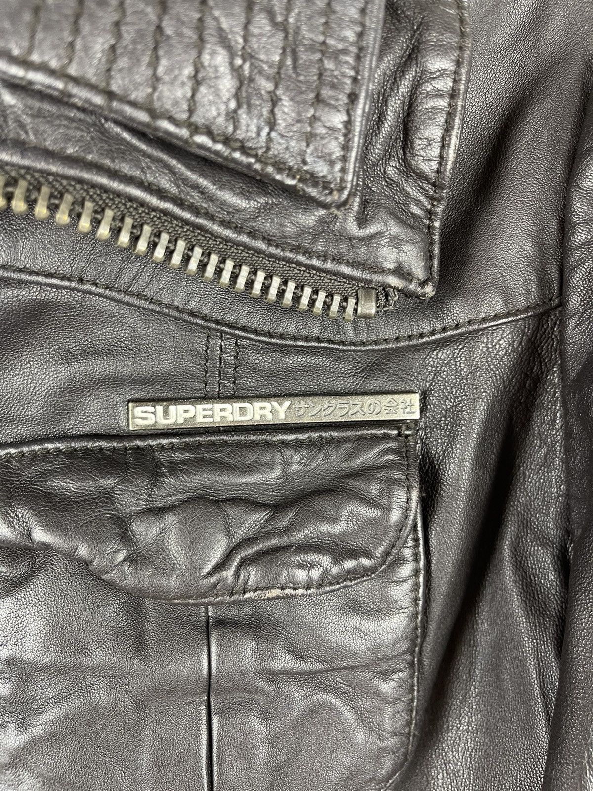 Superdry Superdry distressed leather brown jacket multipocket Size US M / EU 48-50 / 2 - 6 Thumbnail