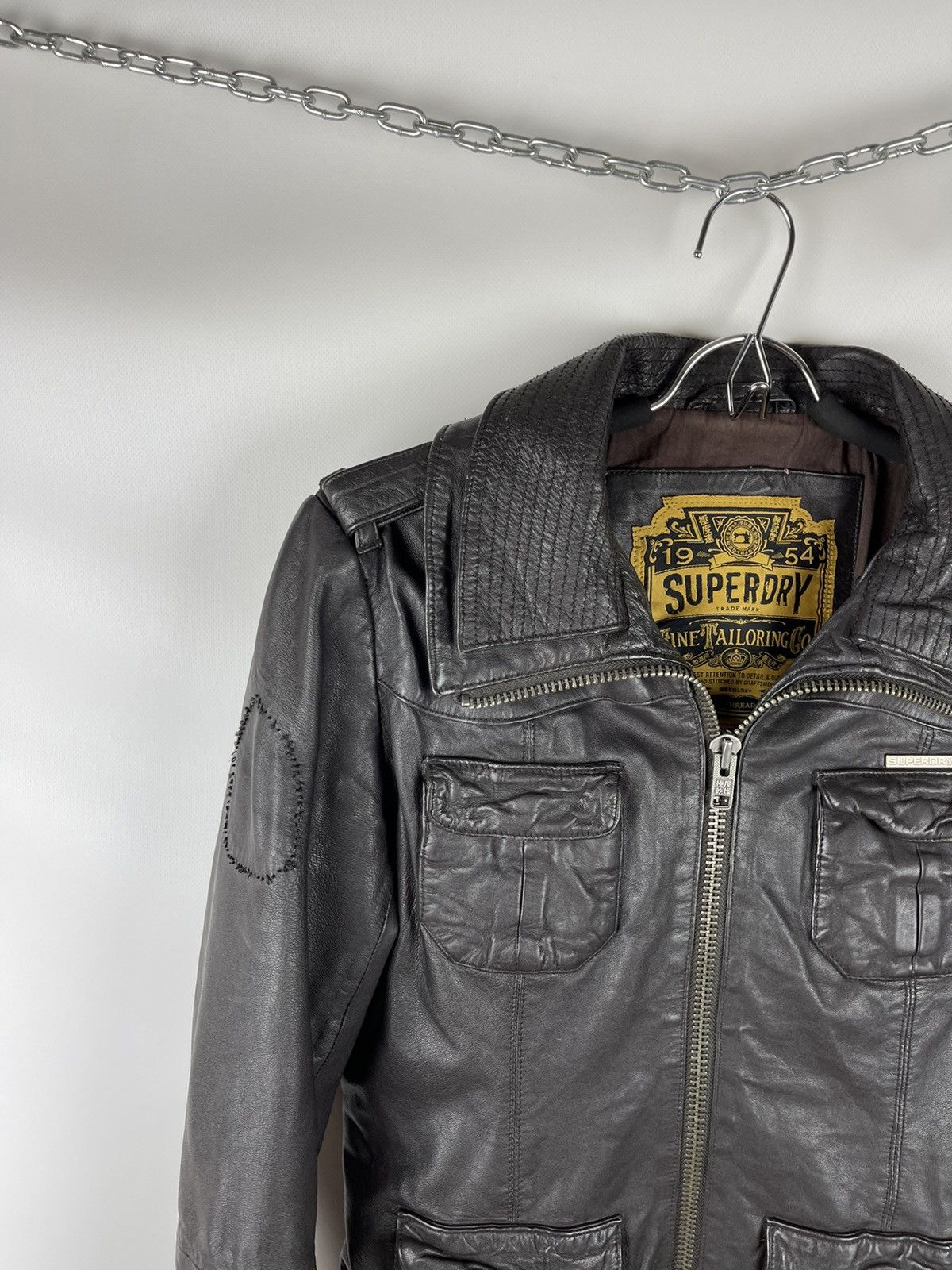 Superdry Superdry distressed leather brown jacket multipocket Size US M / EU 48-50 / 2 - 2 Thumbnail
