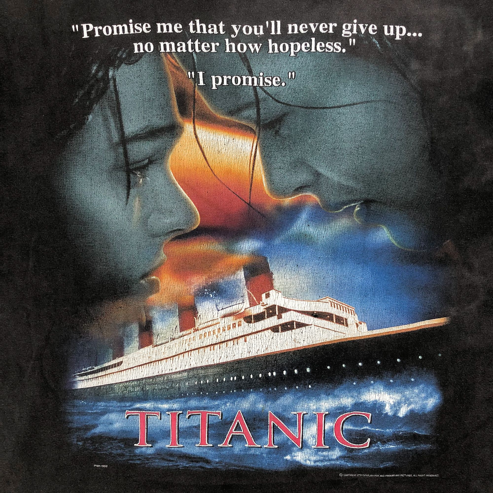 Vintage 1998 Titanic Boxy Sun Faded Black T-Shirt Size US L / EU 52-54 / 3 - 3 Thumbnail