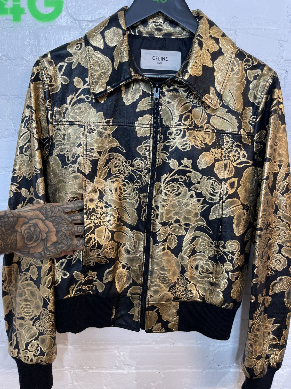Celine × Hedi Slimane Celine SAMPLE Proto Gold Floral Leather Jacket eu46 eu48 Size US M / EU 48-50 / 2 - 8 Thumbnail