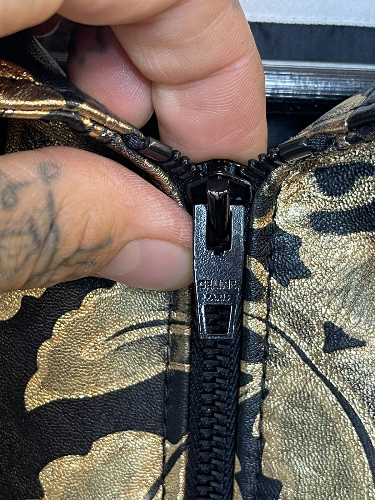 Celine × Hedi Slimane Celine SAMPLE Proto Gold Floral Leather Jacket eu46 eu48 Size US M / EU 48-50 / 2 - 6 Thumbnail