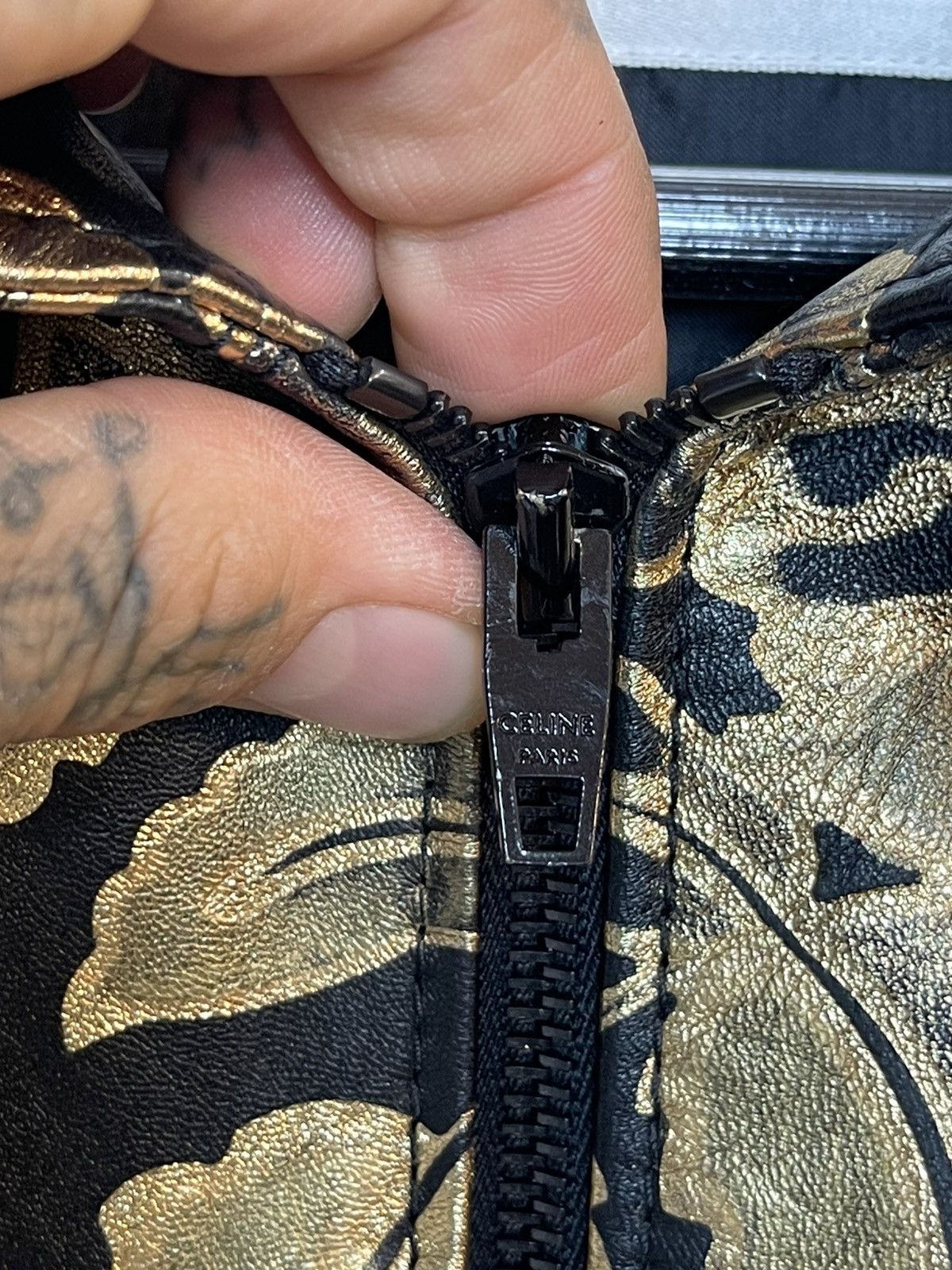 Celine × Hedi Slimane Celine SAMPLE Proto Gold Floral Leather Jacket eu46 eu48 Size US M / EU 48-50 / 2 - 7 Thumbnail