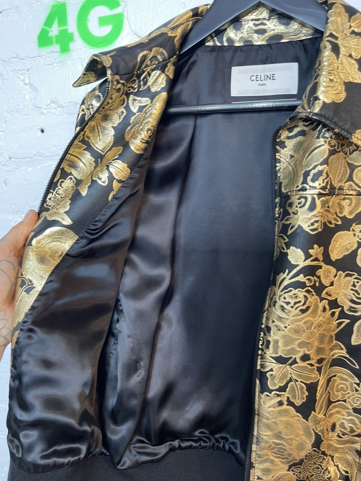 Celine × Hedi Slimane Celine SAMPLE Proto Gold Floral Leather Jacket eu46 eu48 Size US M / EU 48-50 / 2 - 14 Thumbnail