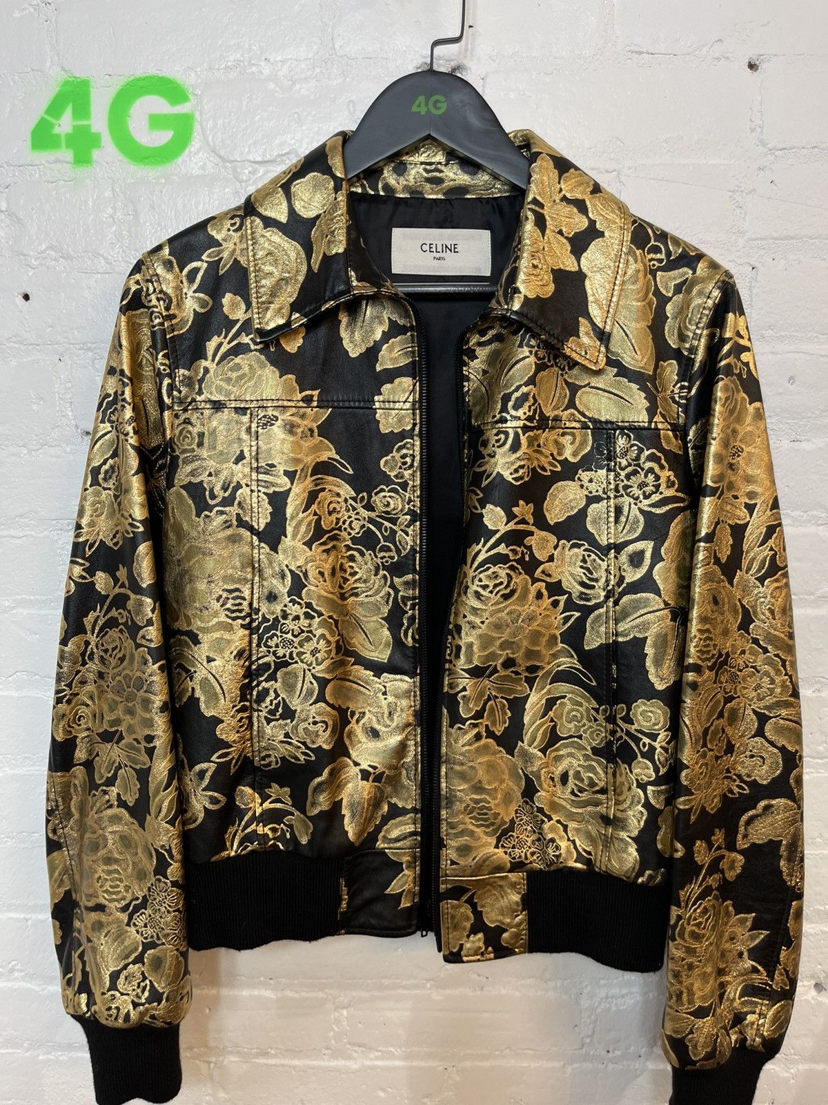 Celine × Hedi Slimane Celine SAMPLE Proto Gold Floral Leather Jacket eu46 eu48 Size US M / EU 48-50 / 2 - 1 Thumbnail
