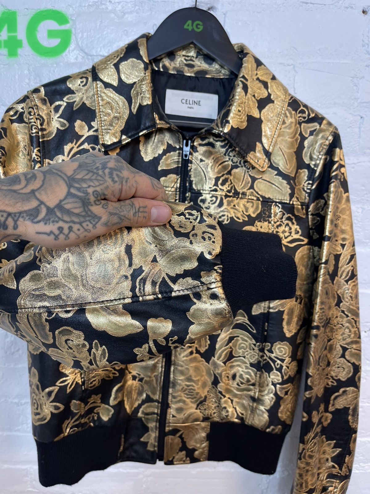 Celine × Hedi Slimane Celine SAMPLE Proto Gold Floral Leather Jacket eu46 eu48 Size US M / EU 48-50 / 2 - 10 Thumbnail