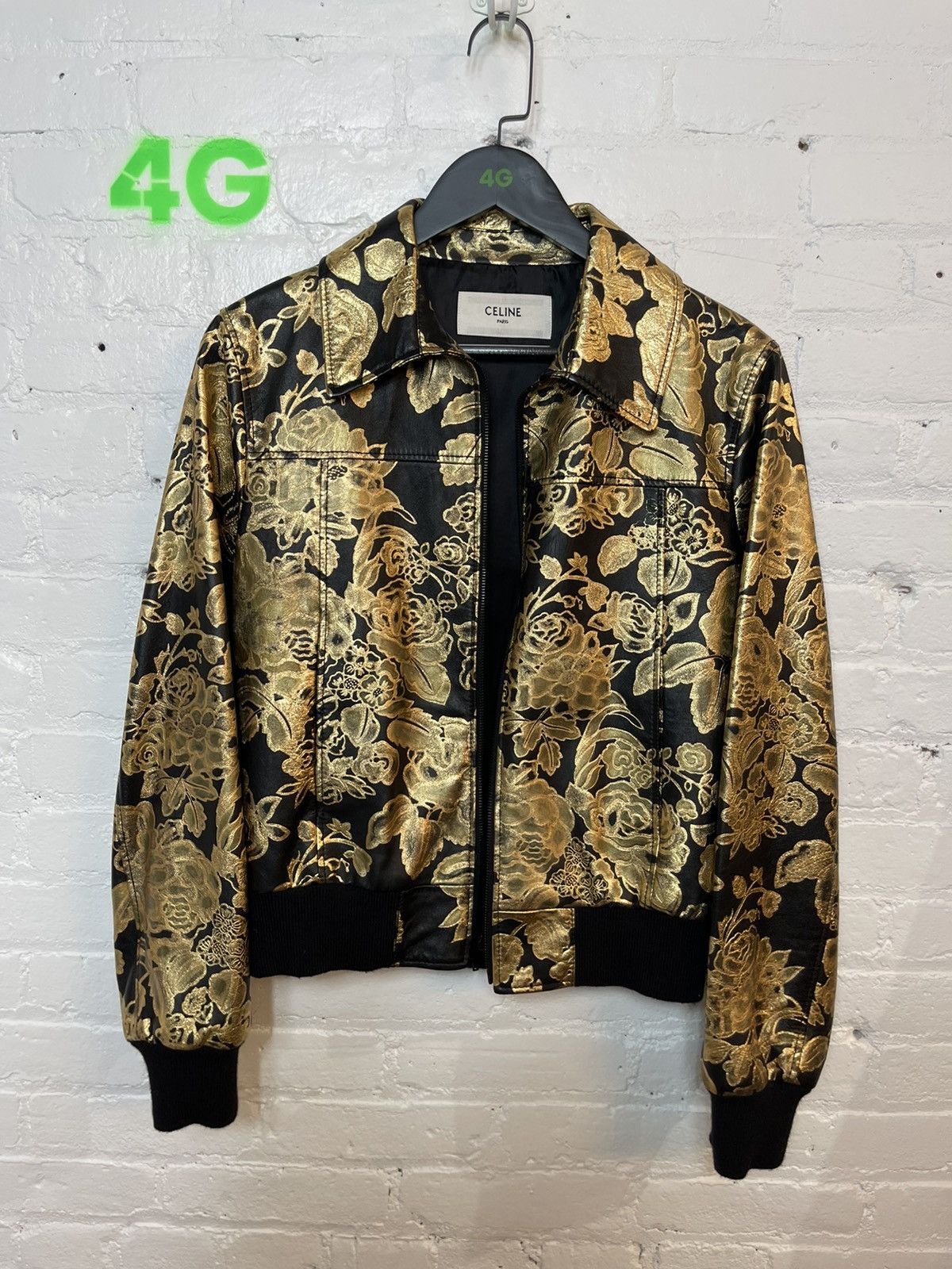 Celine × Hedi Slimane Celine SAMPLE Proto Gold Floral Leather Jacket eu46 eu48 Size US M / EU 48-50 / 2 - 2 Thumbnail