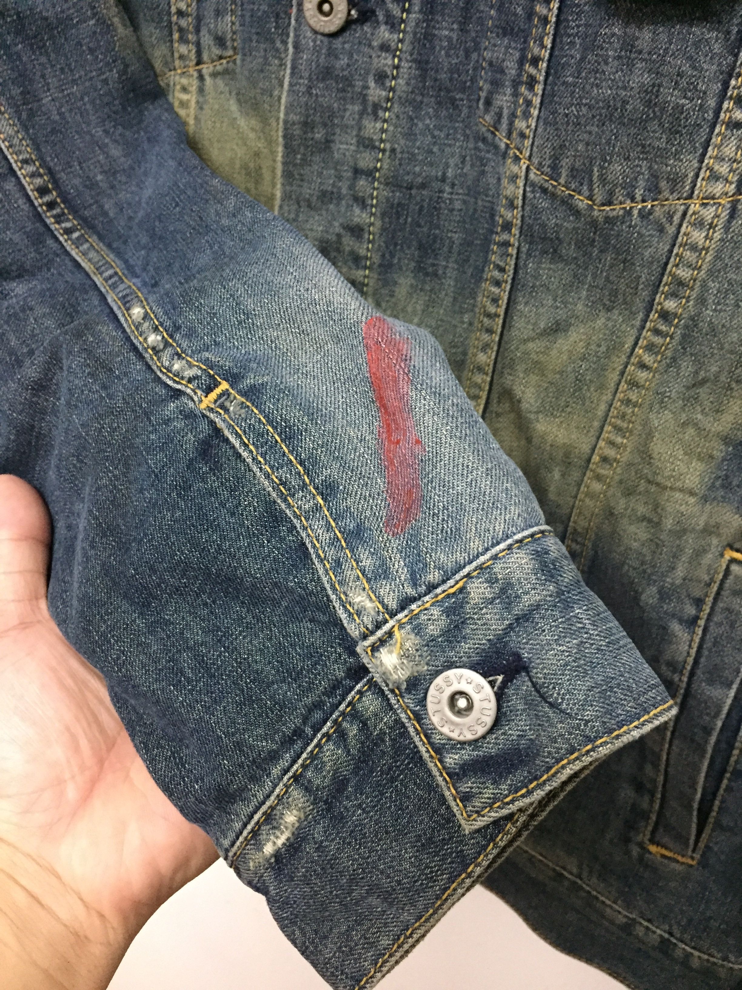 Stussy STUSSY padded Blanked distressed trucker denim Jacket Size US L / EU 52-54 / 3 - 11 Thumbnail