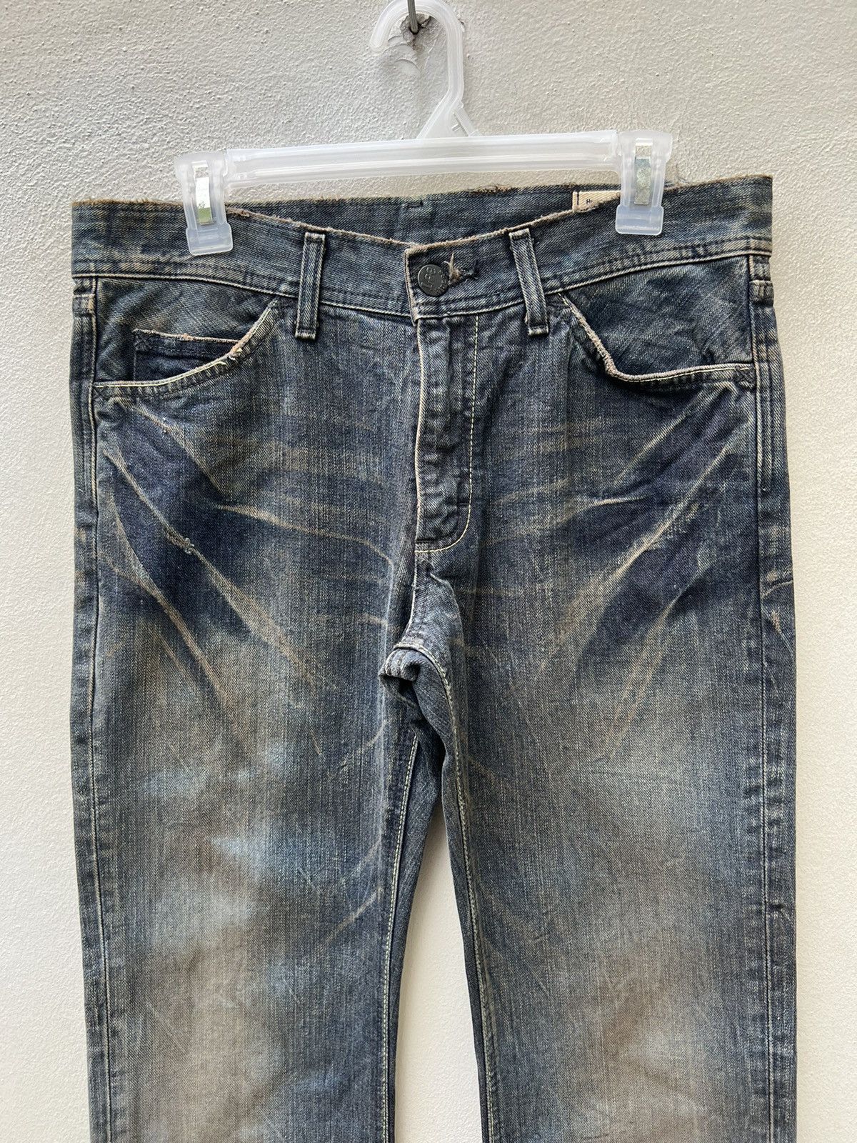 Beams Plus Lee X Abx Japan Distressed Mud Washed Denim Flare Jeans Size US 31 - 7 Thumbnail