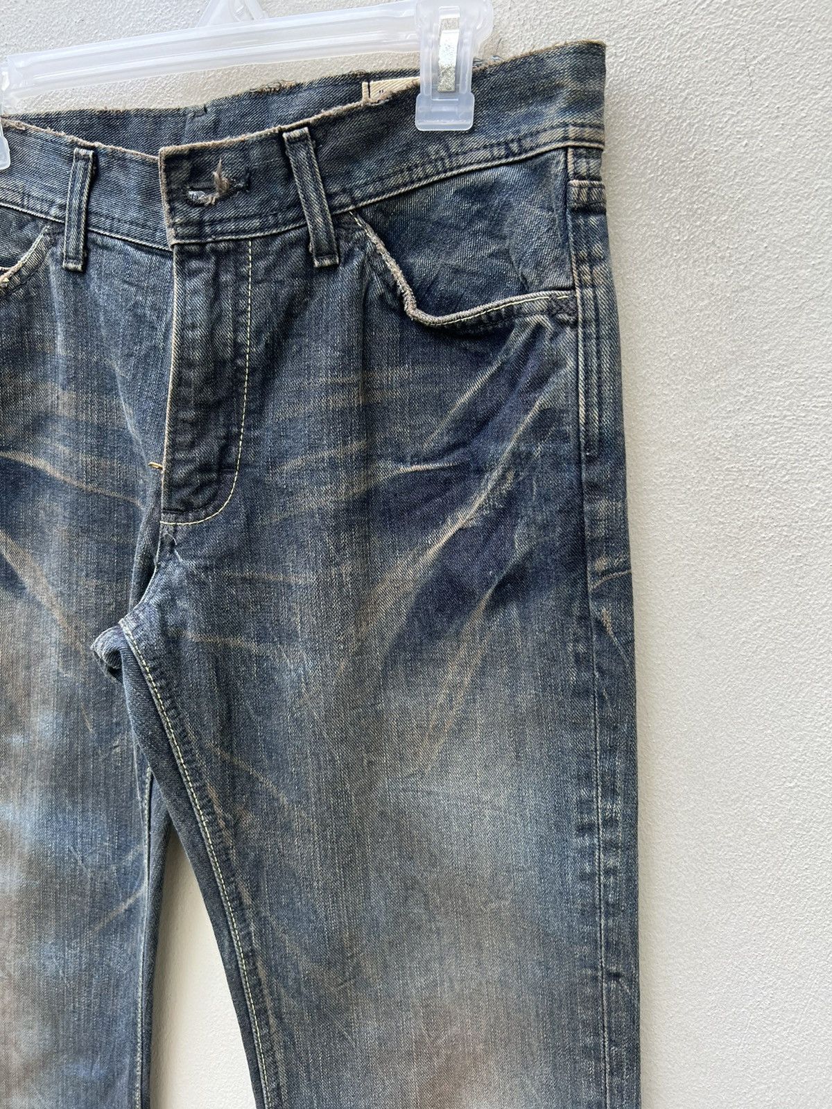 Beams Plus Lee X Abx Japan Distressed Mud Washed Denim Flare Jeans Size US 31 - 11 Thumbnail