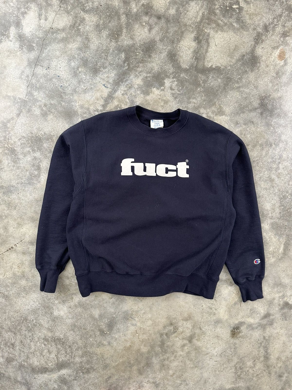 Champion × FUCT Fuct x Champion Navy OG Logo Sweatshirt Large | Grailed
