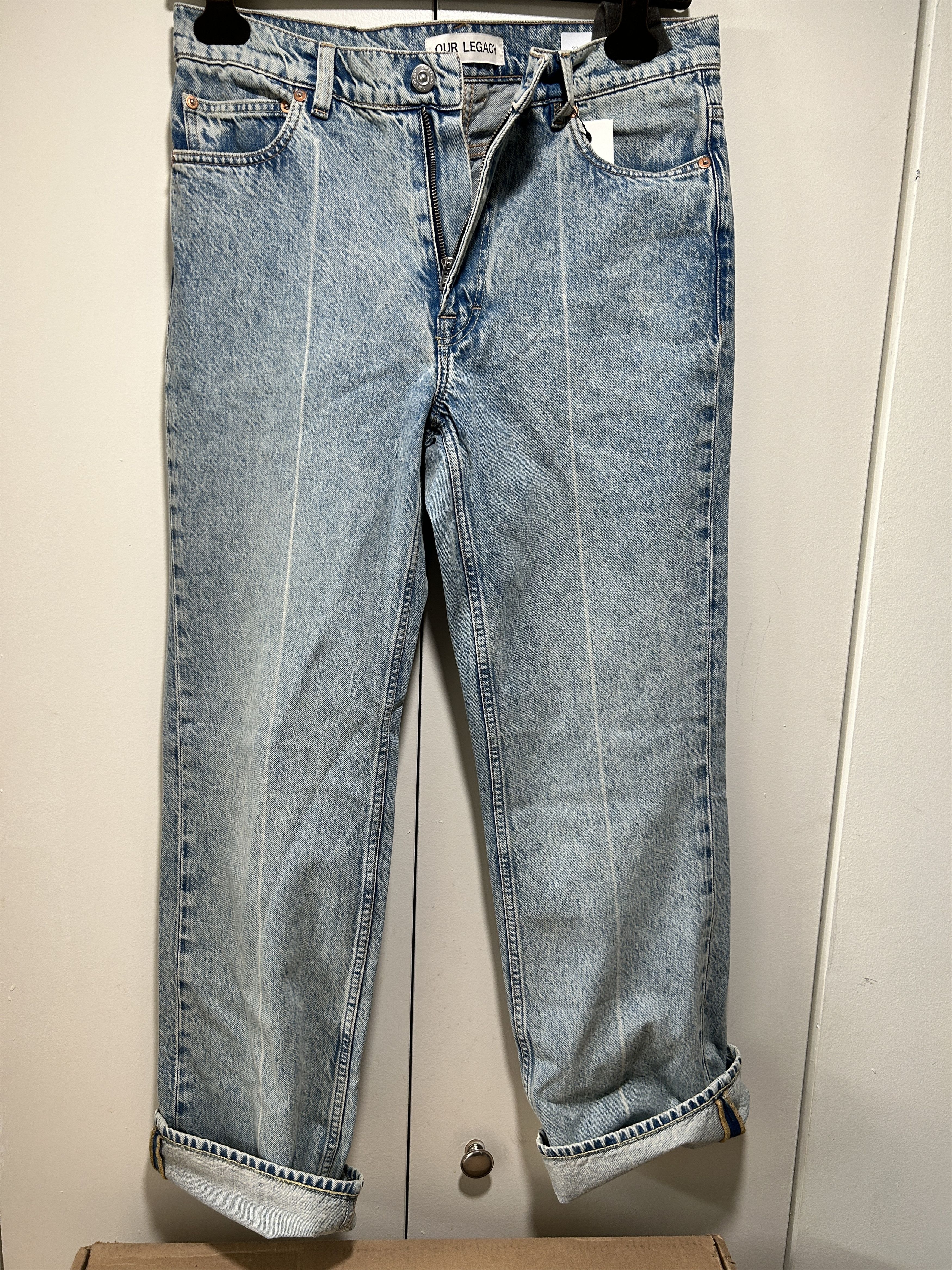 image of Our Legacy 70's Cut Bleach Crease Denim Size 32 in Blue, Men's