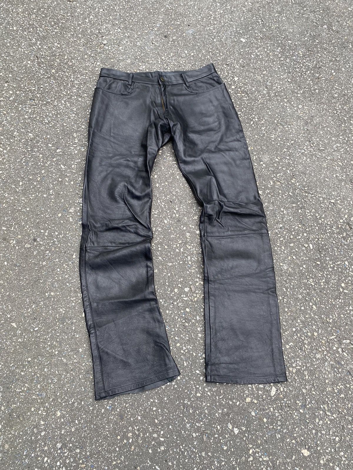 image of Genuine Leather Black Pants, Men's (Size 34)