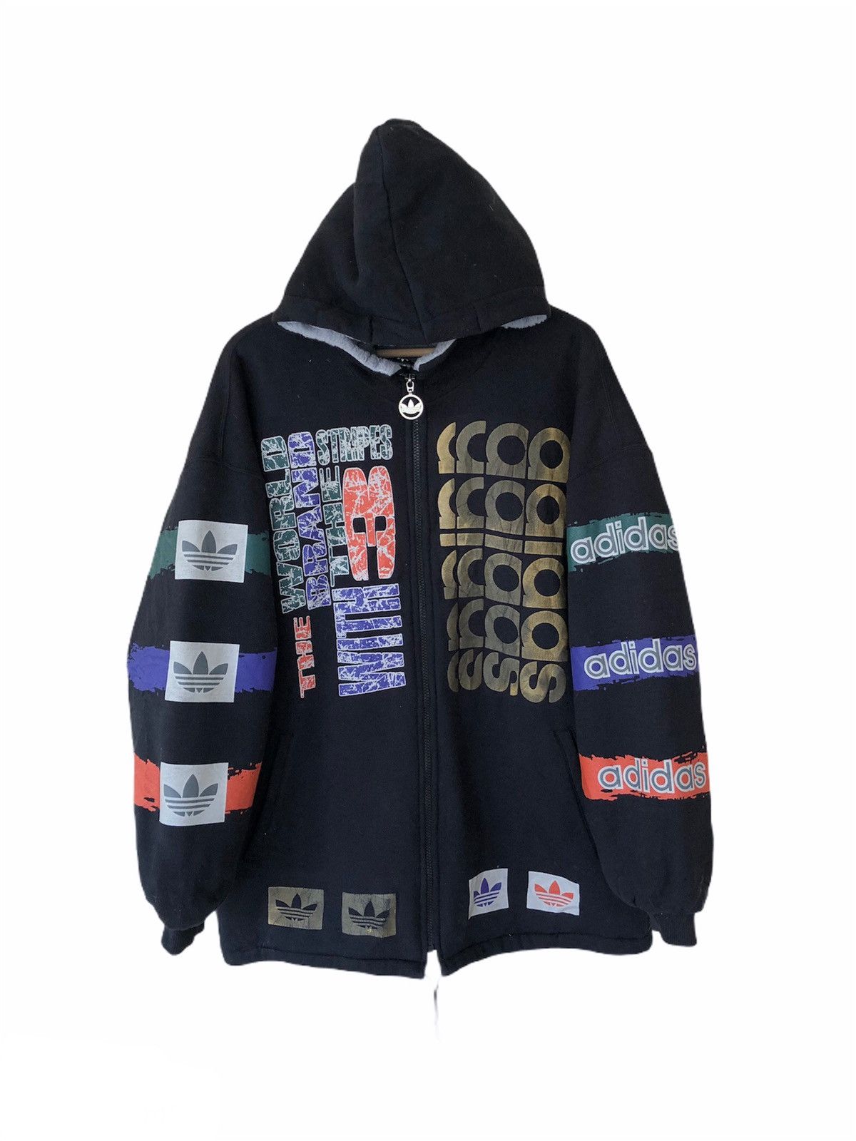 Vintage 80s adidas hip hop run dmc hoodie oversized puffer track bomber jacket sales