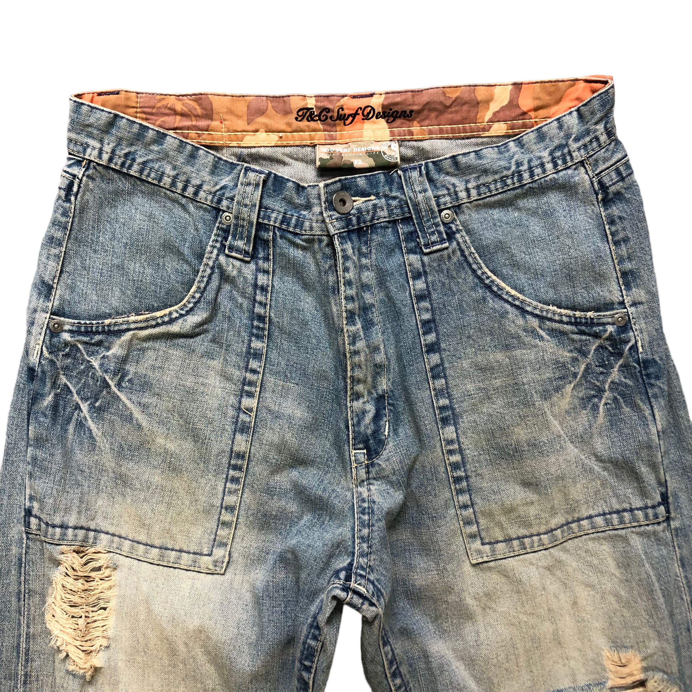 Vintage TRASHED🔥 T&C SURF DESIGNS DENIM PANTS #6971-103 Size US 31 - 2 Thumbnail