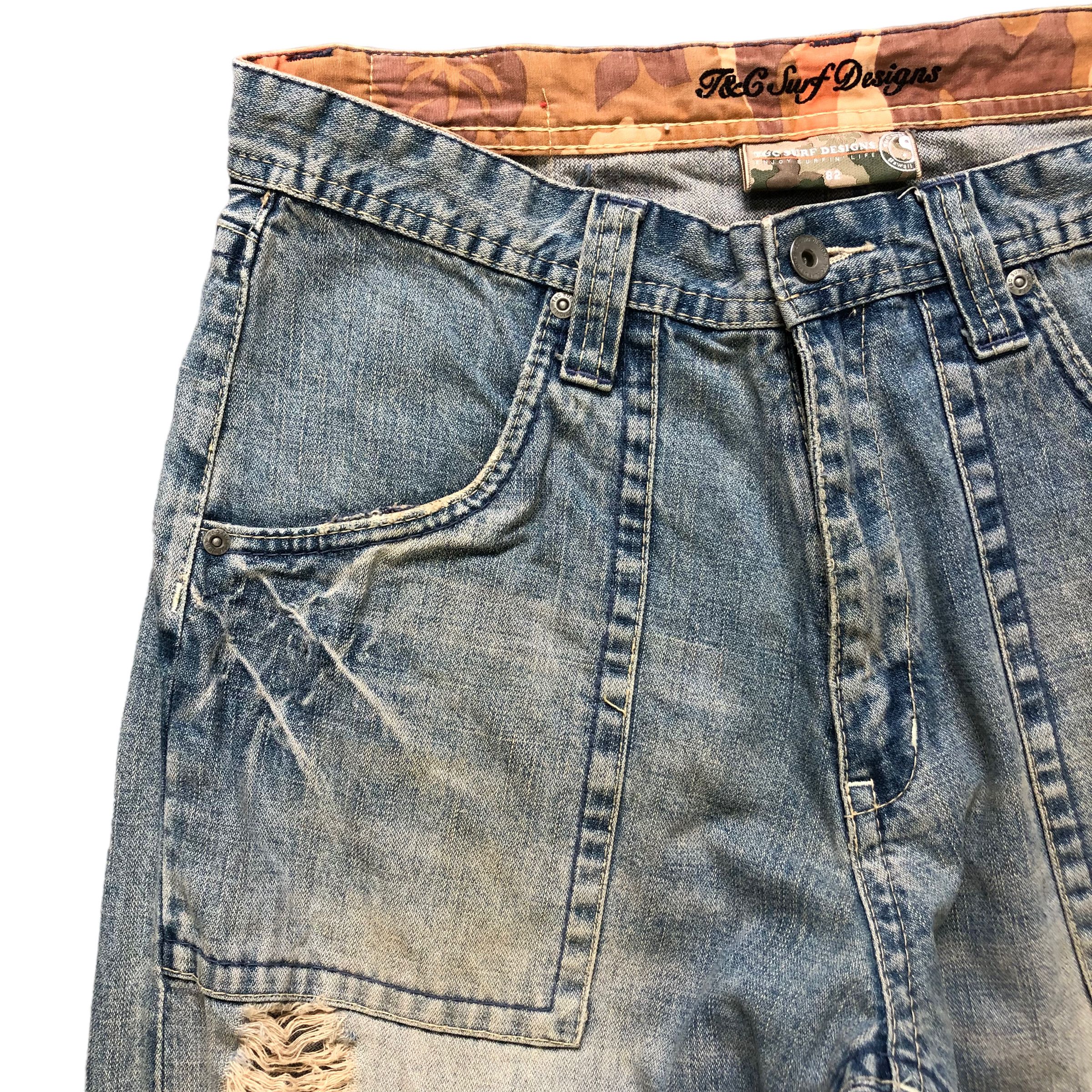 Vintage TRASHED🔥 T&C SURF DESIGNS DENIM PANTS #6971-103 Size US 31 - 3 Thumbnail