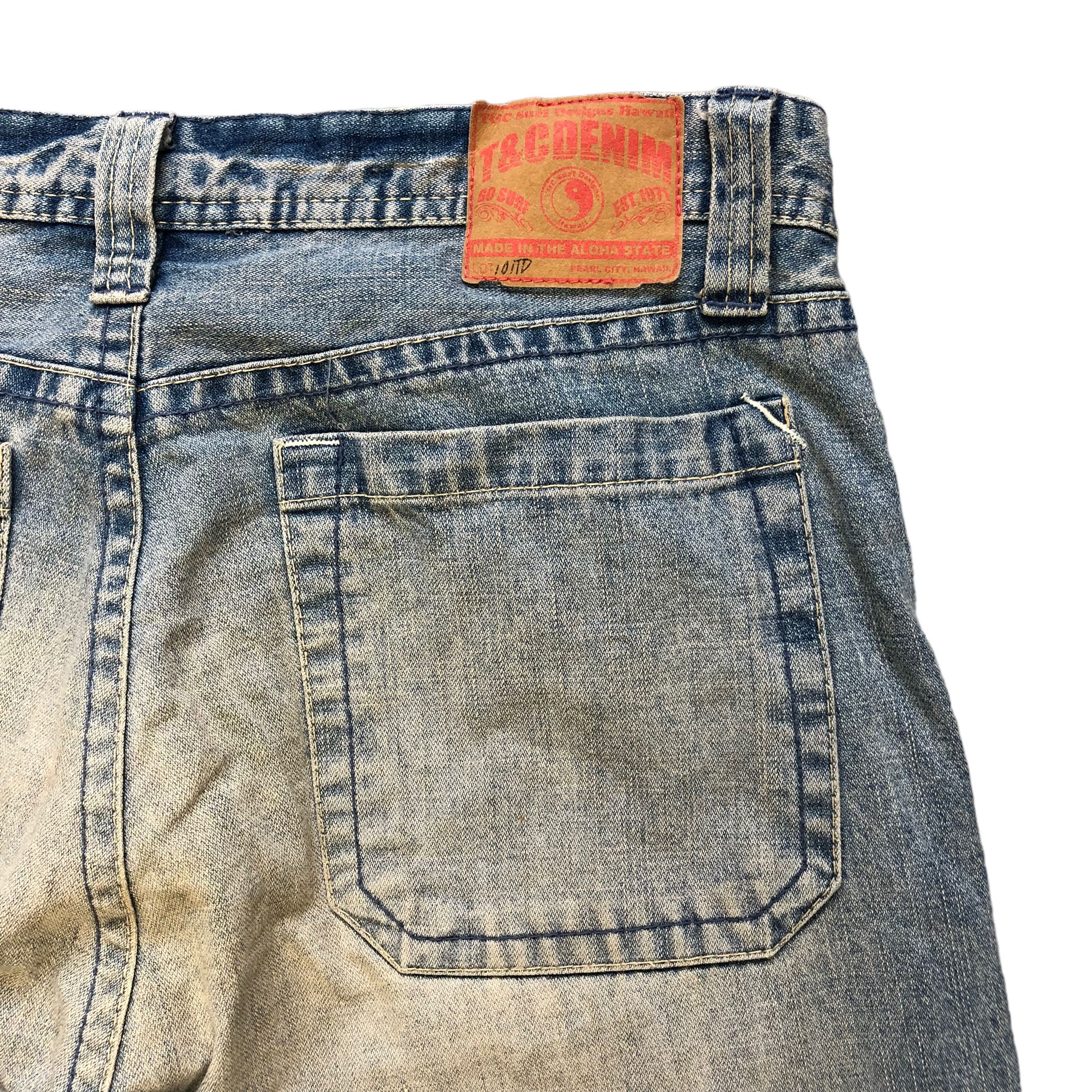 Vintage TRASHED🔥 T&C SURF DESIGNS DENIM PANTS #6971-103 Size US 31 - 15 Thumbnail