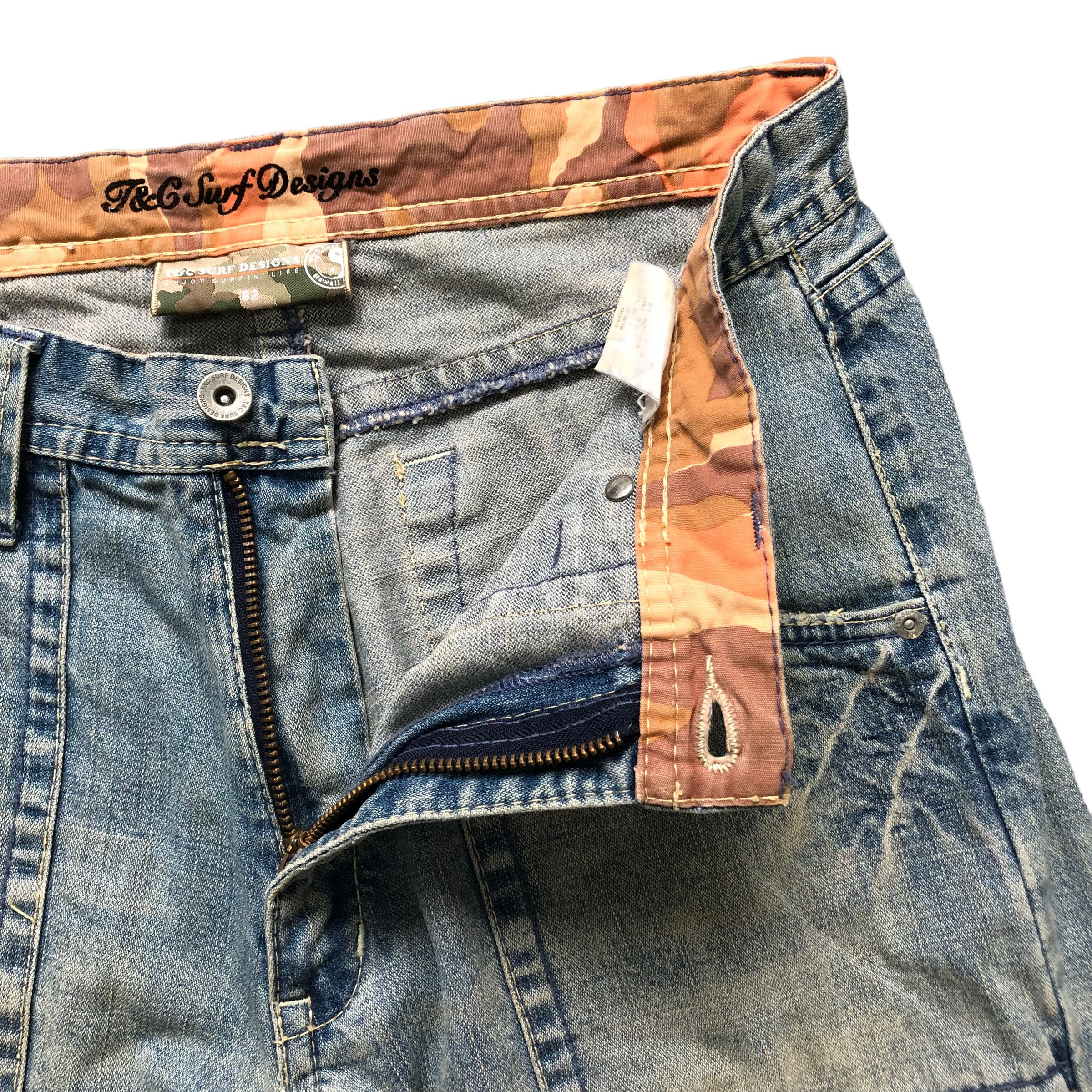 Vintage TRASHED🔥 T&C SURF DESIGNS DENIM PANTS #6971-103 Size US 31 - 4 Thumbnail