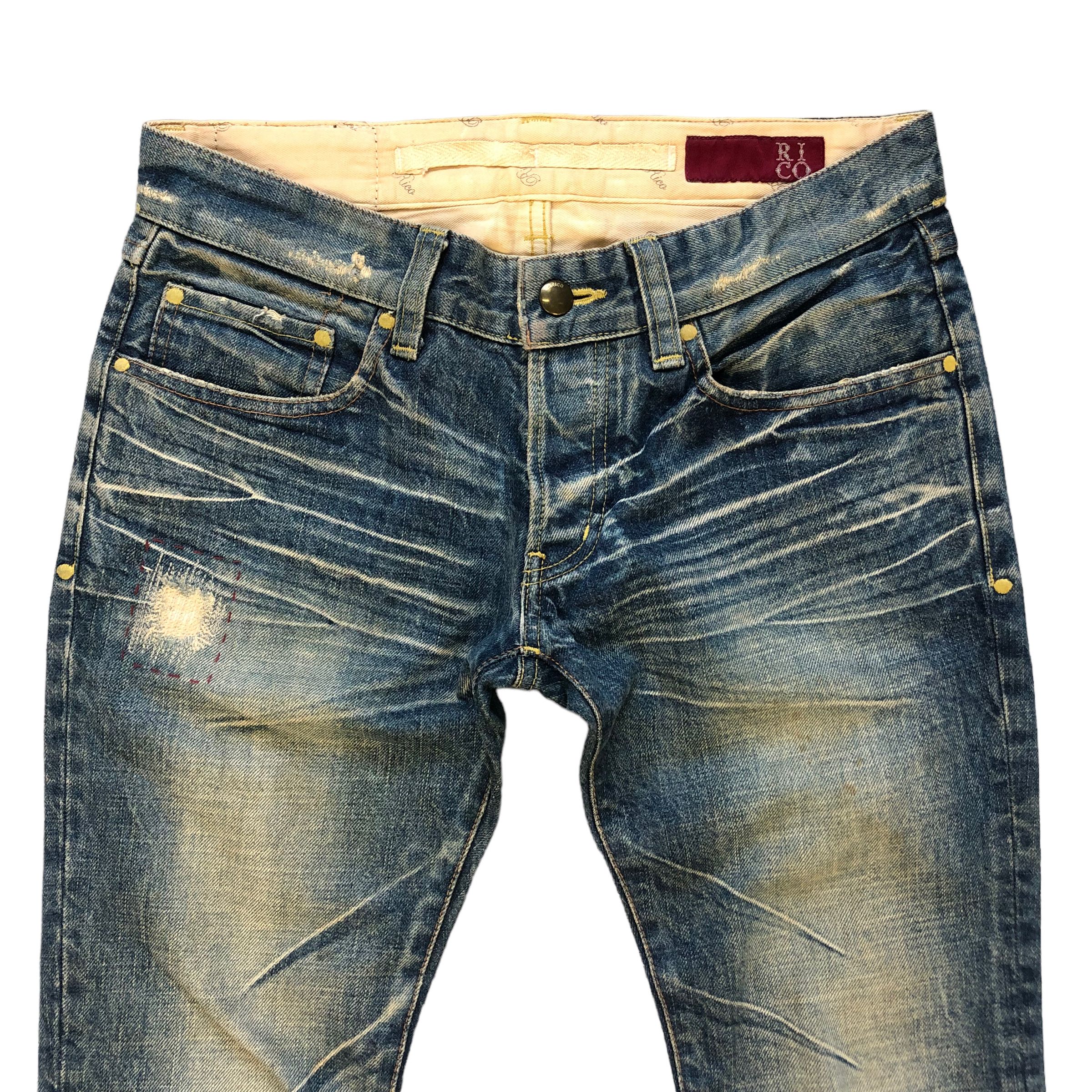 Japanese Brand TRASHED🔥 RICO MADE IN JAPAN JEANS #6974-103 Size 29" - 2 Thumbnail