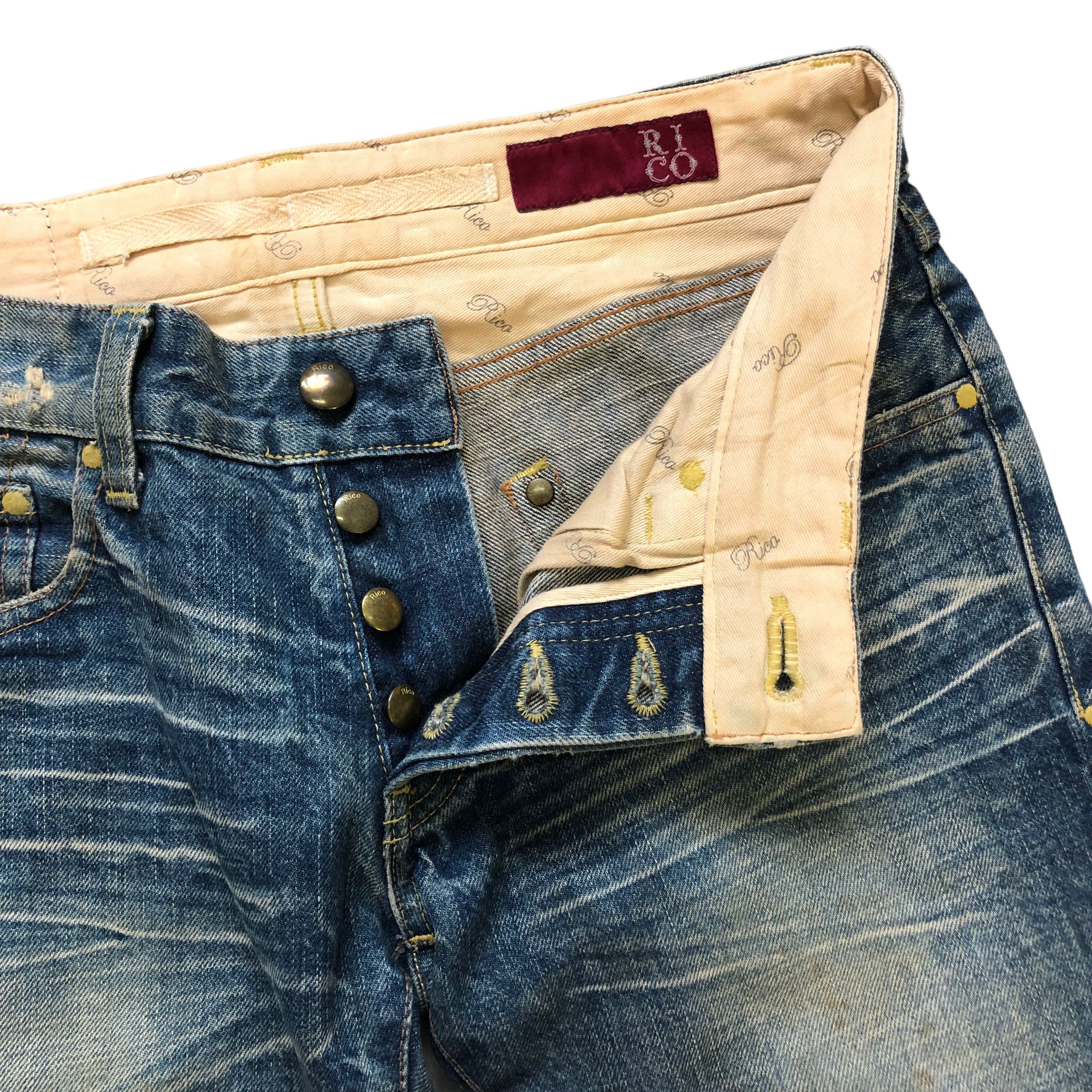 Japanese Brand TRASHED🔥 RICO MADE IN JAPAN JEANS #6974-103 Size 29" - 5 Thumbnail