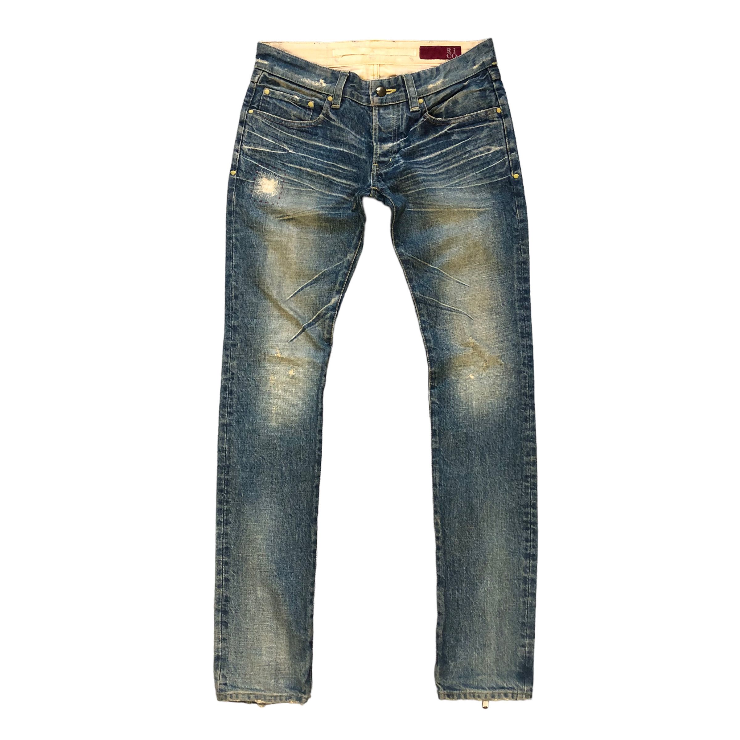 Japanese Brand TRASHED🔥 RICO MADE IN JAPAN JEANS #6974-103 Size 29" - 1 Thumbnail