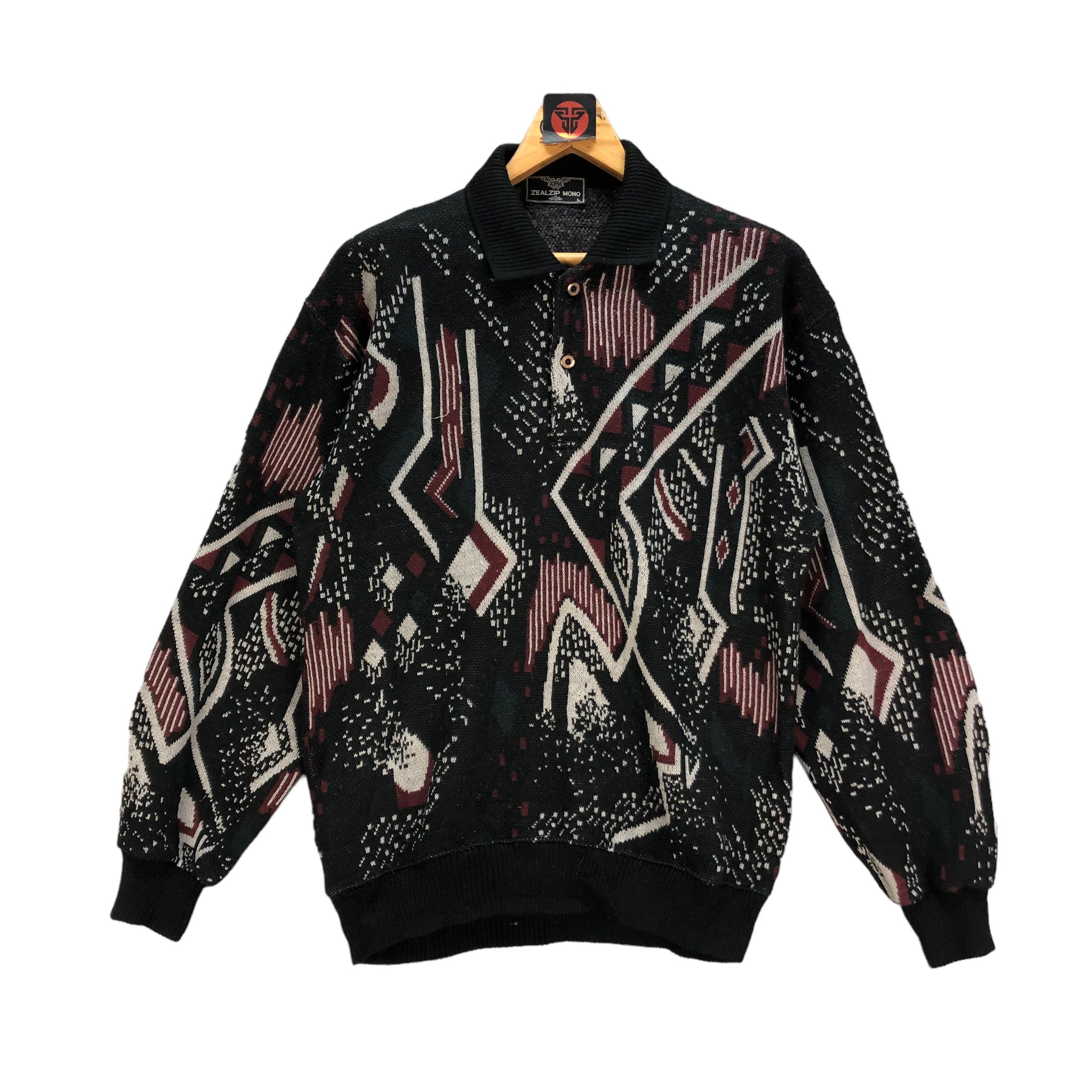 image of Avant Garde x Vintage Zealzip Mono Abstract Design Fullprint Jumper 7009-105 in Black (Size Large)