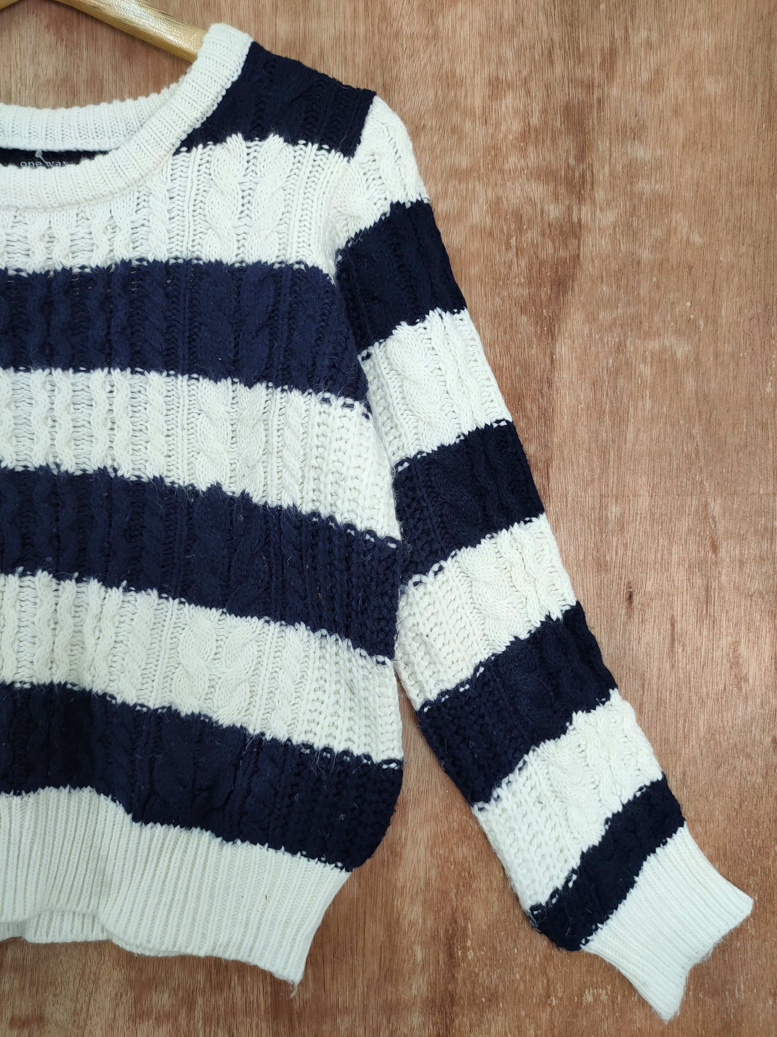 Aran Isles Knitwear × Japanese Brand × OVER THE STRiPES japan One Way knitwear stripe streetwear vintage #4136 Size S / US 4 / IT 40 - 3 Thumbnail