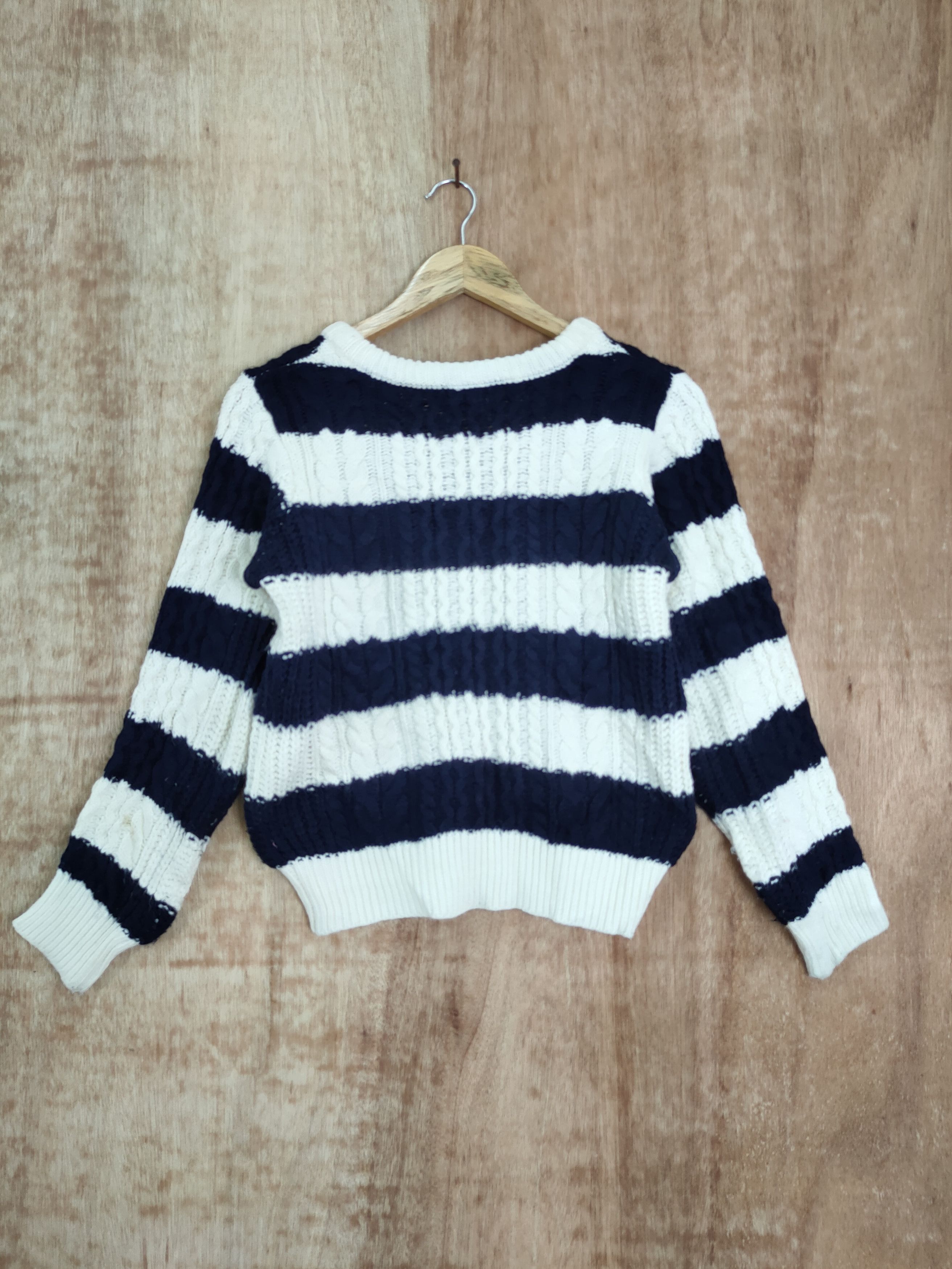 Aran Isles Knitwear × Japanese Brand × OVER THE STRiPES japan One Way knitwear stripe streetwear vintage #4136 Size S / US 4 / IT 40 - 8 Thumbnail