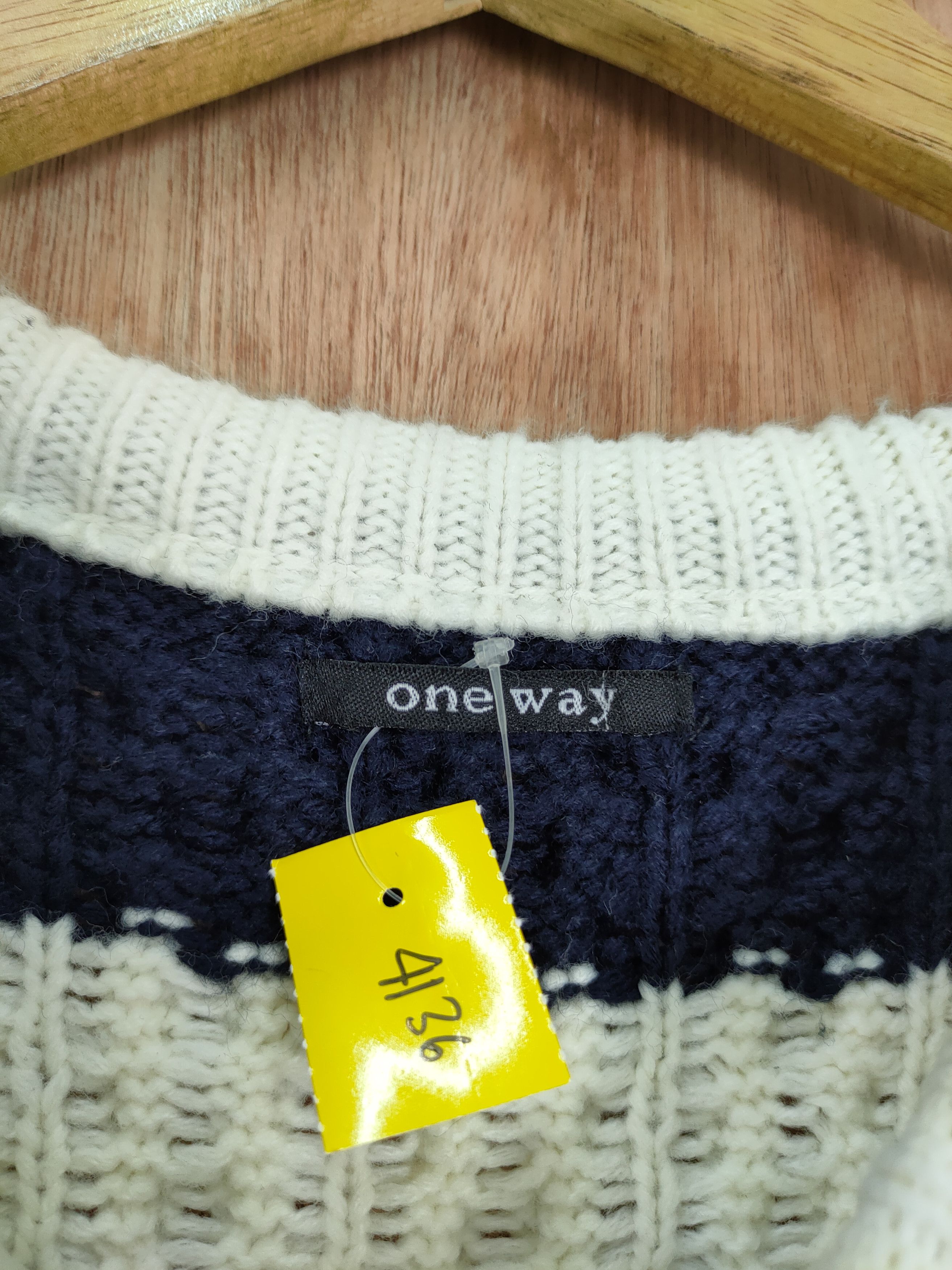 Aran Isles Knitwear × Japanese Brand × OVER THE STRiPES japan One Way knitwear stripe streetwear vintage #4136 Size S / US 4 / IT 40 - 5 Thumbnail