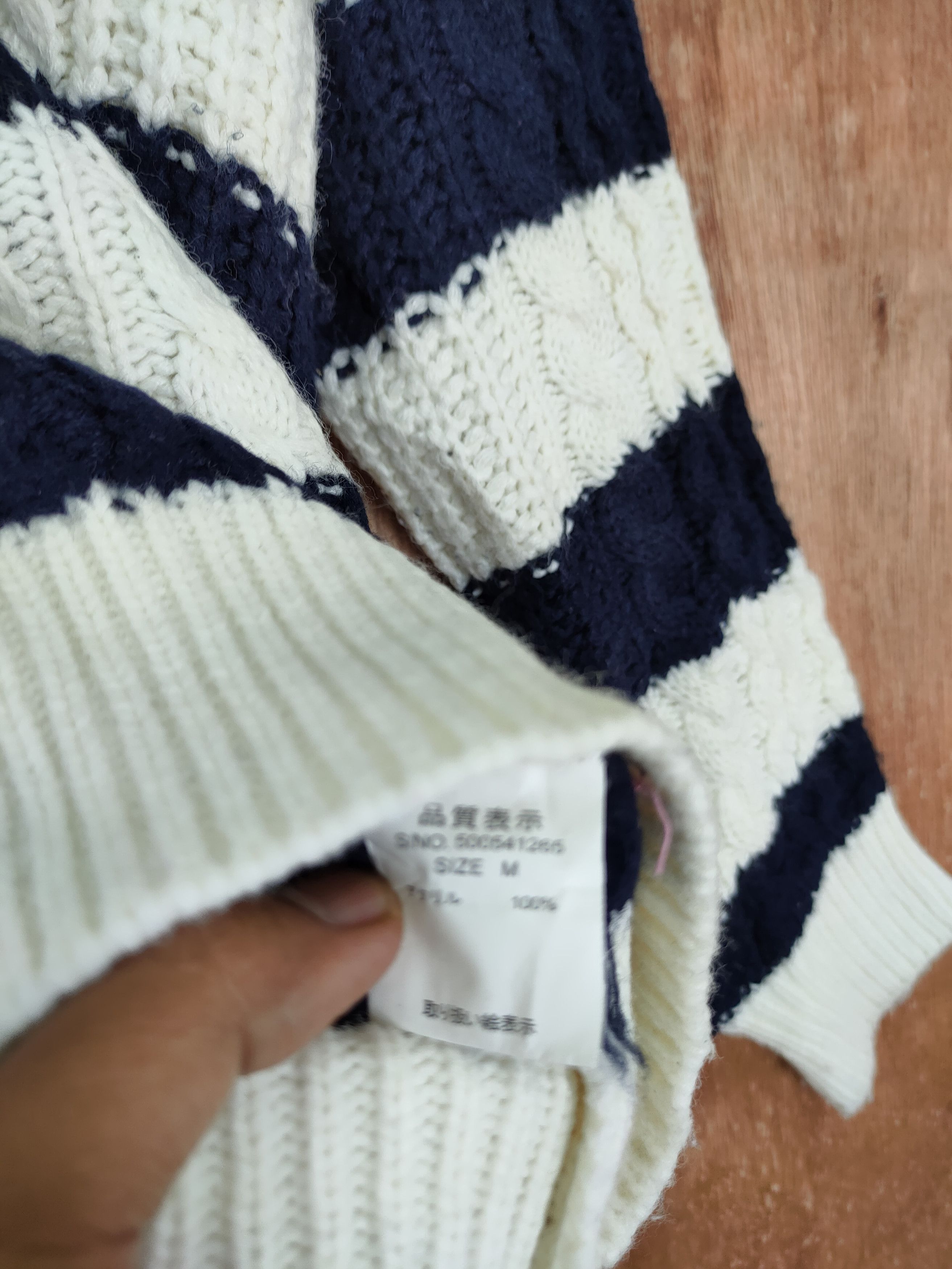 Aran Isles Knitwear × Japanese Brand × OVER THE STRiPES japan One Way knitwear stripe streetwear vintage #4136 Size S / US 4 / IT 40 - 6 Thumbnail