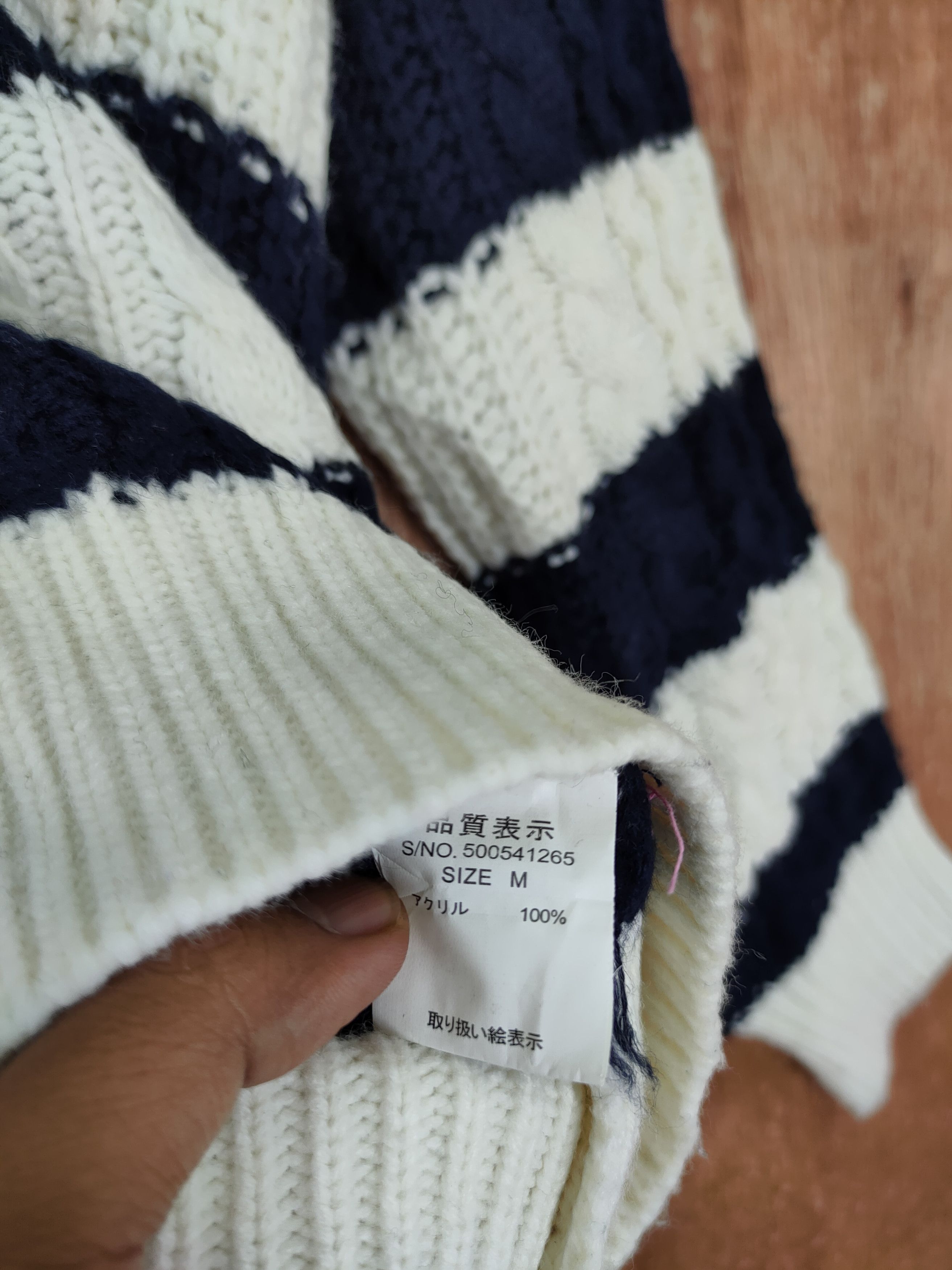 Aran Isles Knitwear × Japanese Brand × OVER THE STRiPES japan One Way knitwear stripe streetwear vintage #4136 Size S / US 4 / IT 40 - 7 Thumbnail