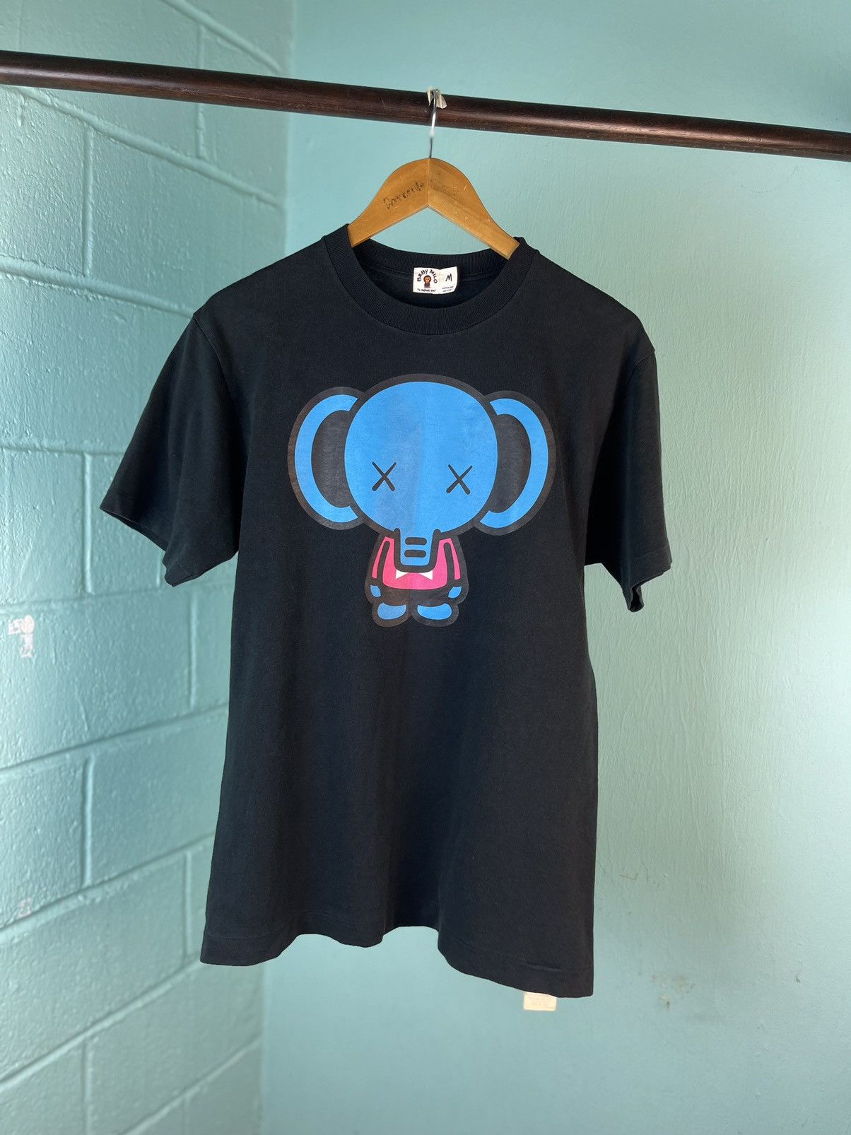 image of 2005 Bape x Kaws Baby Milo Elephant Tee in Black, Men's (Size Medium)