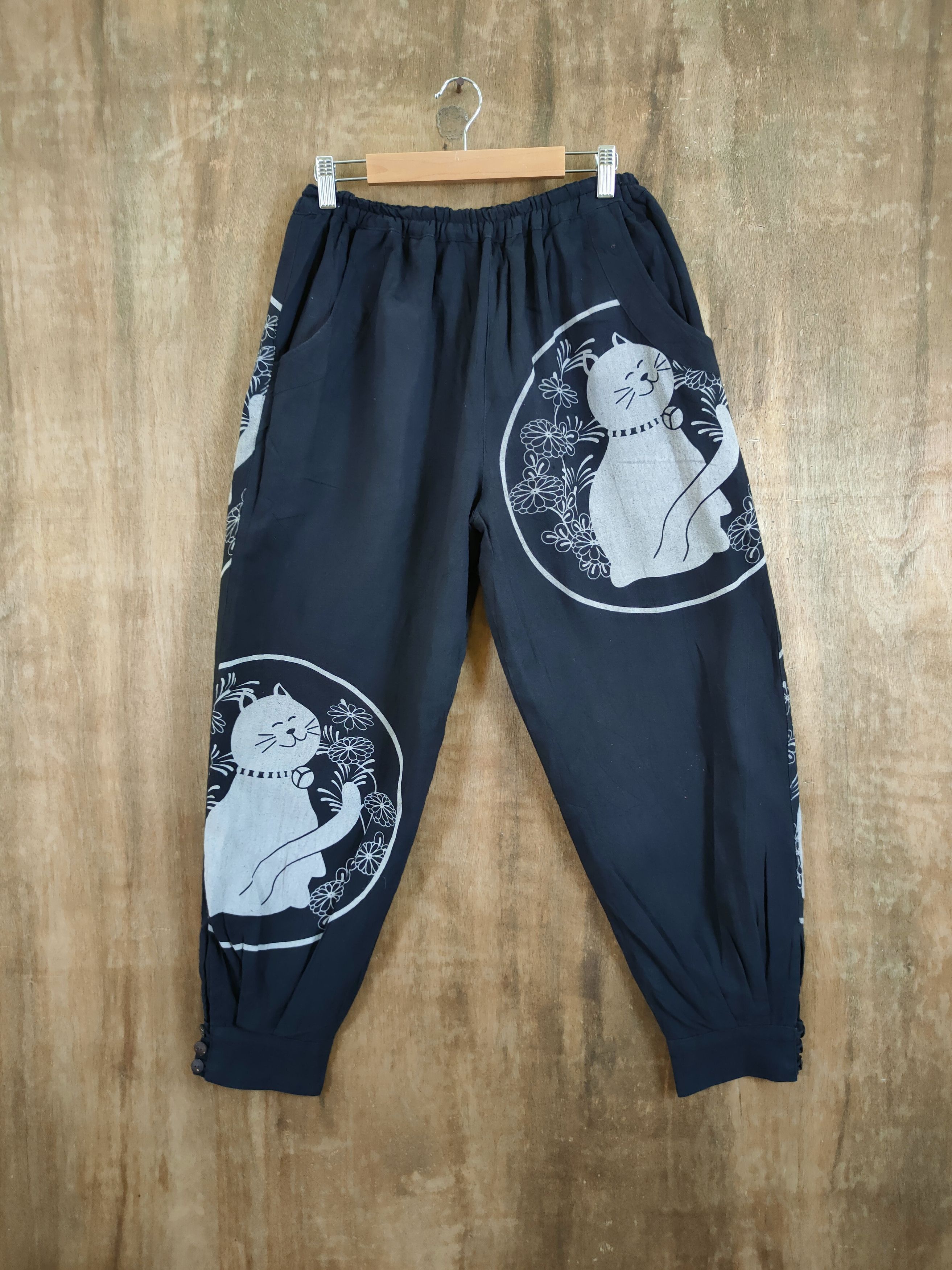 image of Vintage Japanese Cat Traditional Jogger Pants 46-844 in Black, Men's (Size 31)