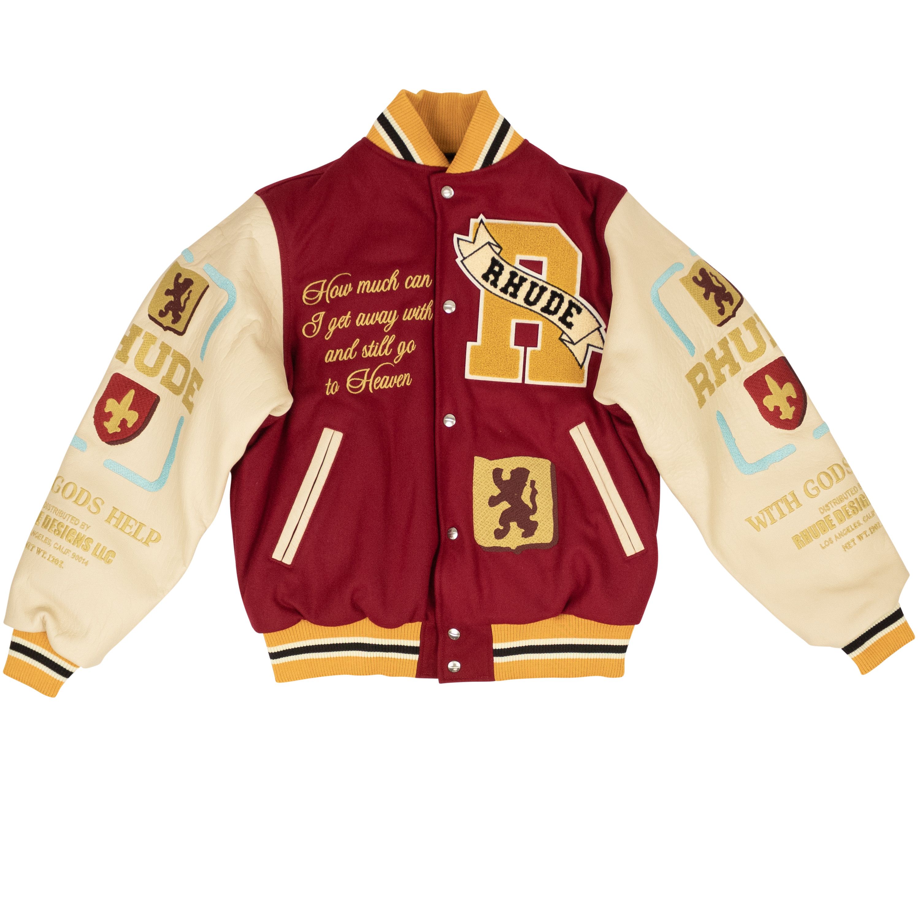image of Rhude Bordoux & Creme Le Valley Varsity Jacket Size M, Men's