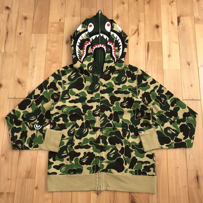 Bape BAPE Double shark full zip hoodie ABC camo green ape | Grailed