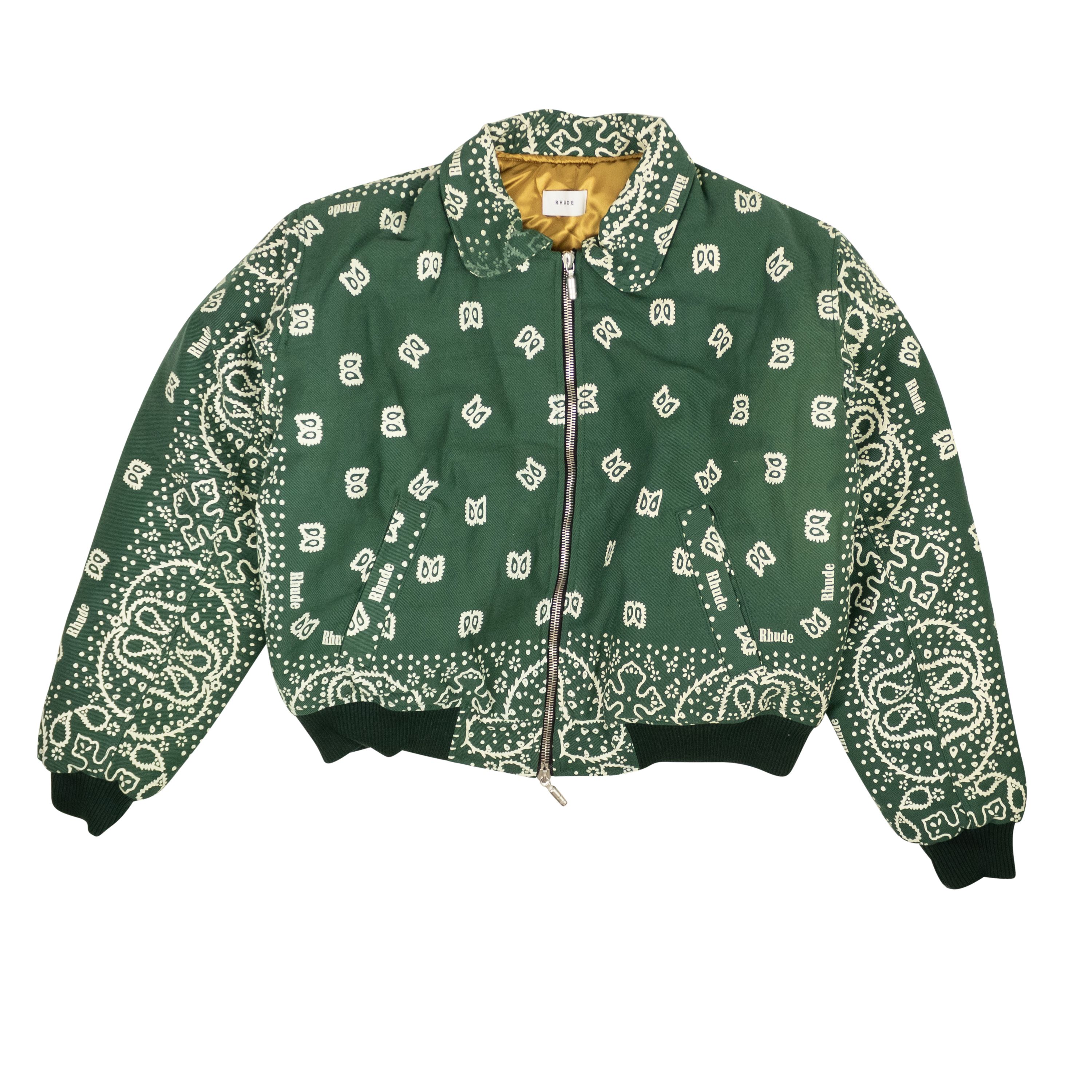 Pre-owned Rhude Forest Green & Creme Cotton Lighting Bomber Jacket Size Xl In Multicolor