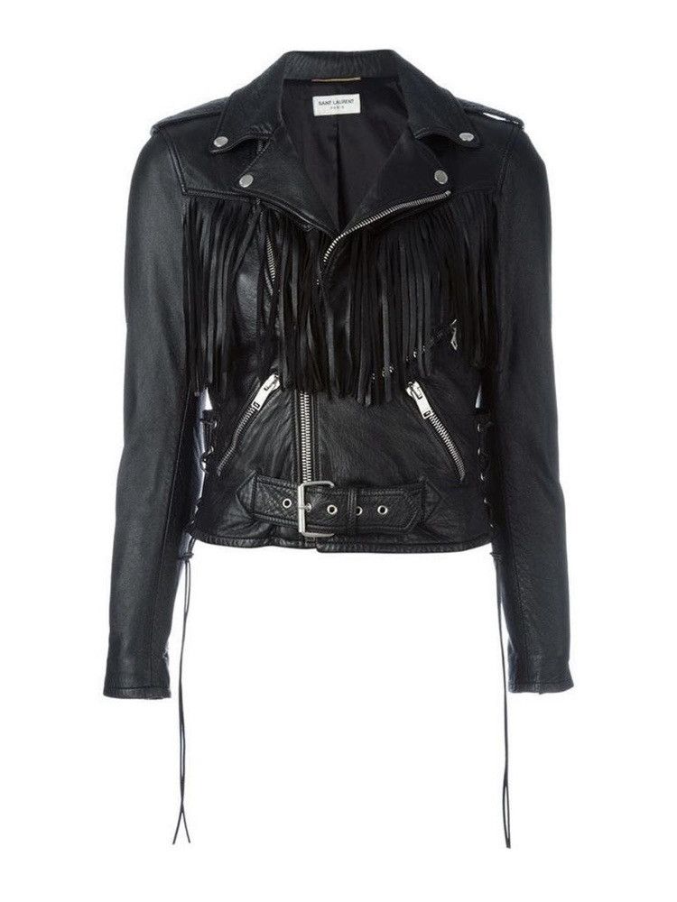 image of Grail! Saint Laurent Paris Fringe Leather Jacket in Black, Men's (Size Small)