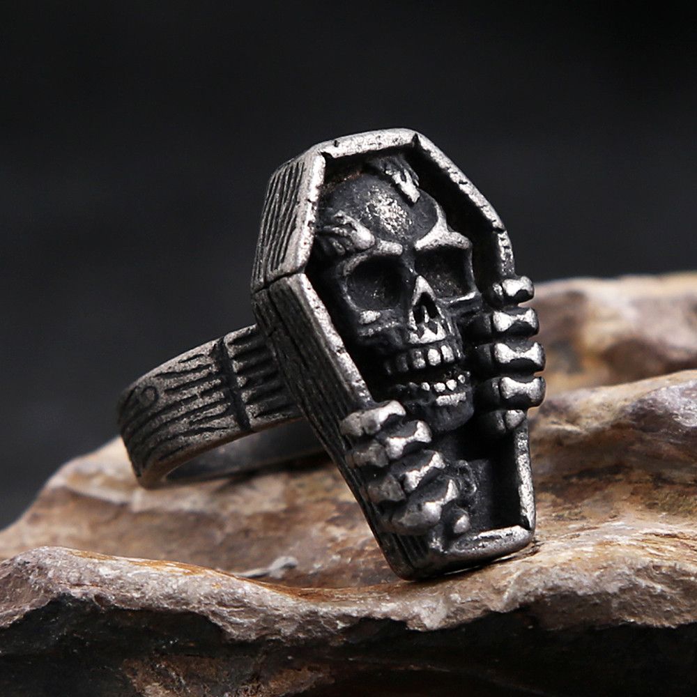 Jewelry Coffin Vampire Skull Ring Size ONE SIZE - 1 Thumbnail