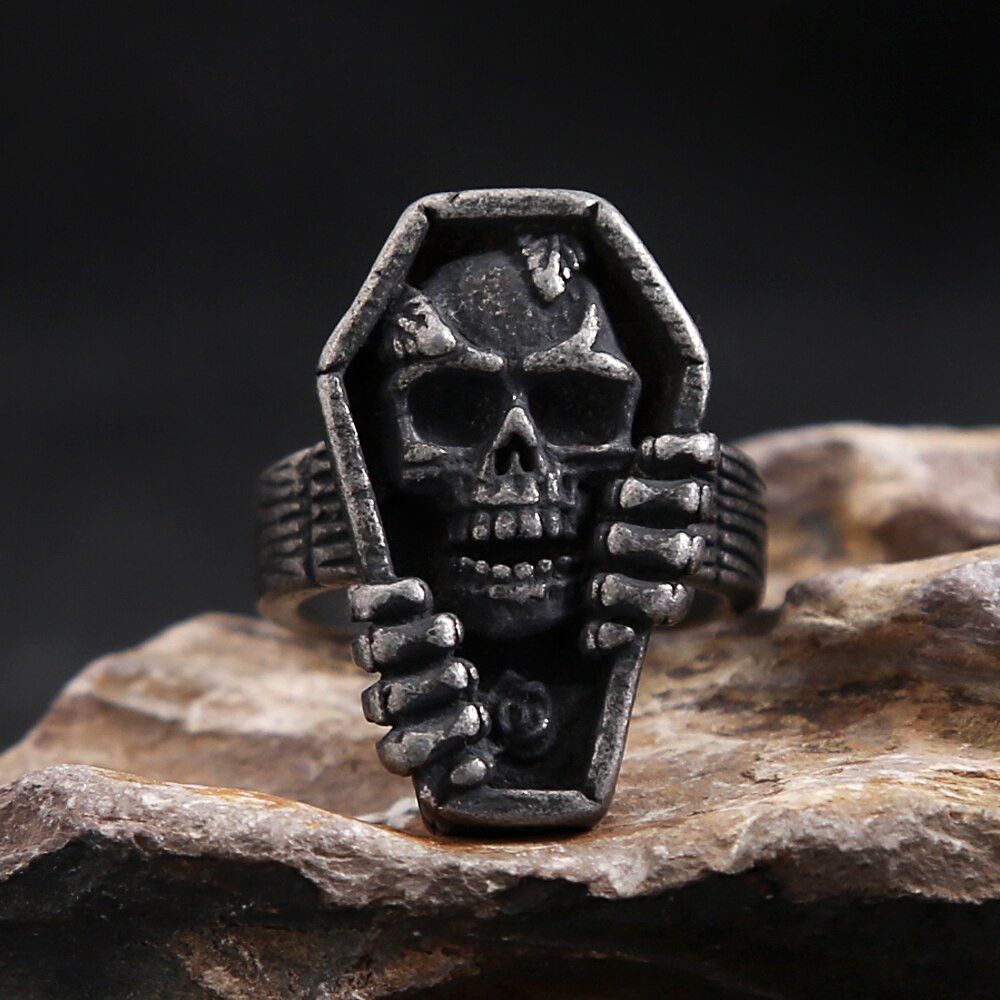 Jewelry Coffin Vampire Skull Ring Size ONE SIZE - 6 Thumbnail