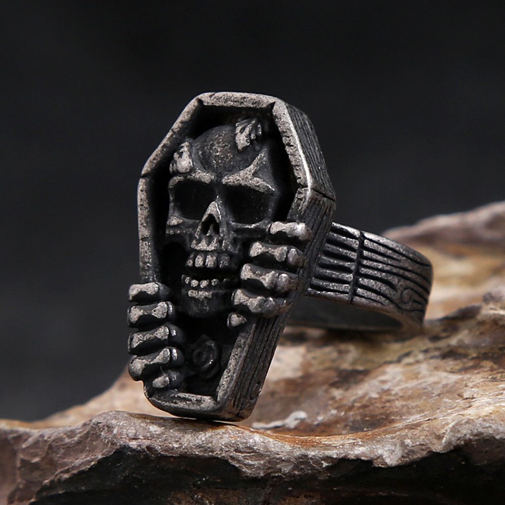 Jewelry Coffin Vampire Skull Ring Size ONE SIZE - 2 Thumbnail